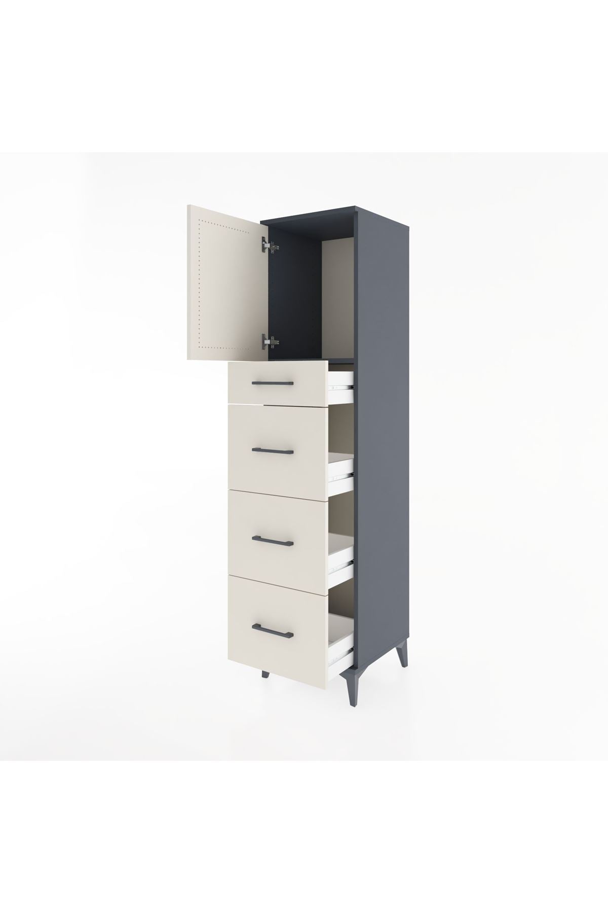 Hyperion Dolap Tek Raflı 4 Çekmeceli Tek Kapaklı 44x44x182 - S55M023V4B