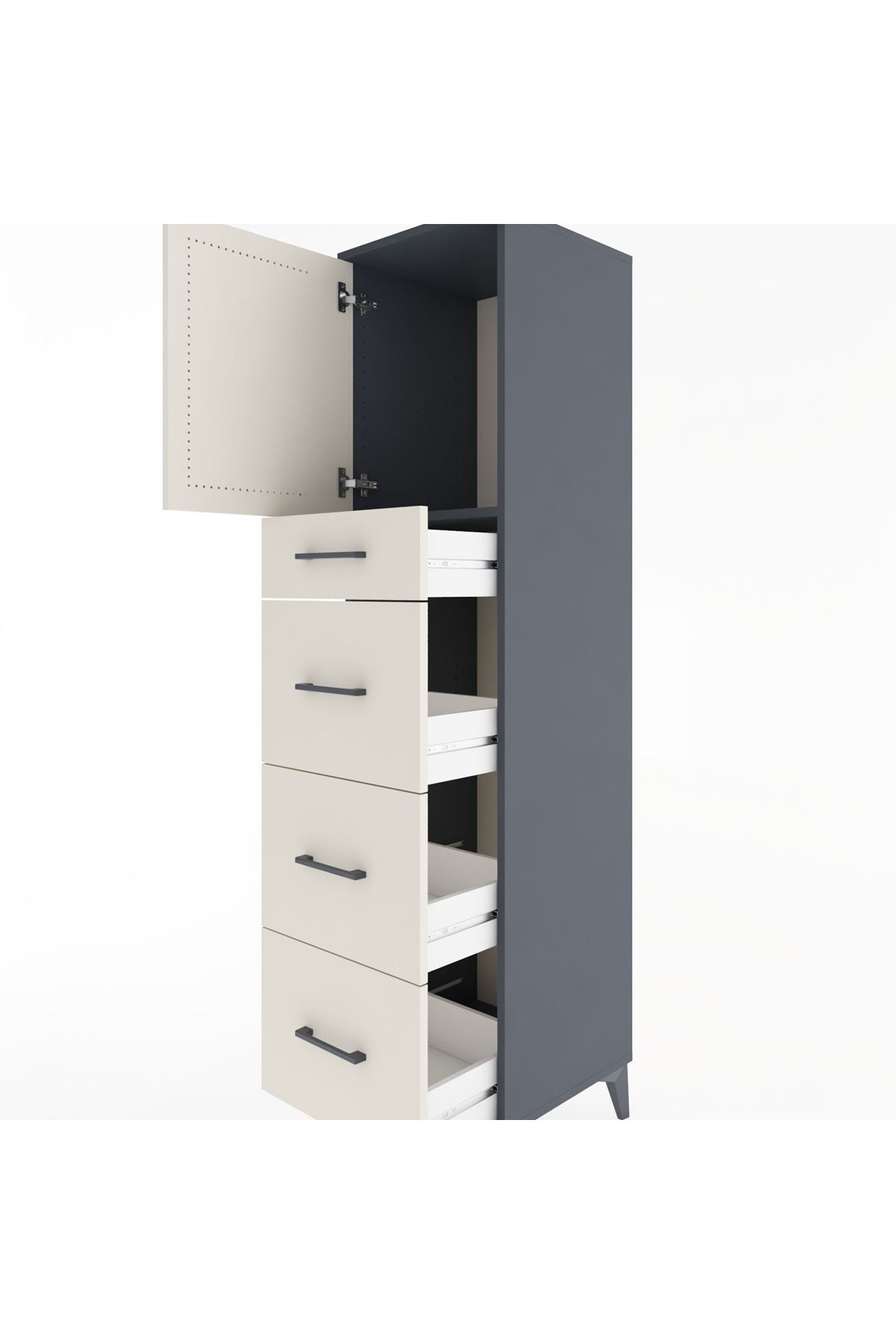 Hyperion Dolap Tek Raflı 4 Çekmeceli Tek Kapaklı 44x44x182 - S55M023V4B