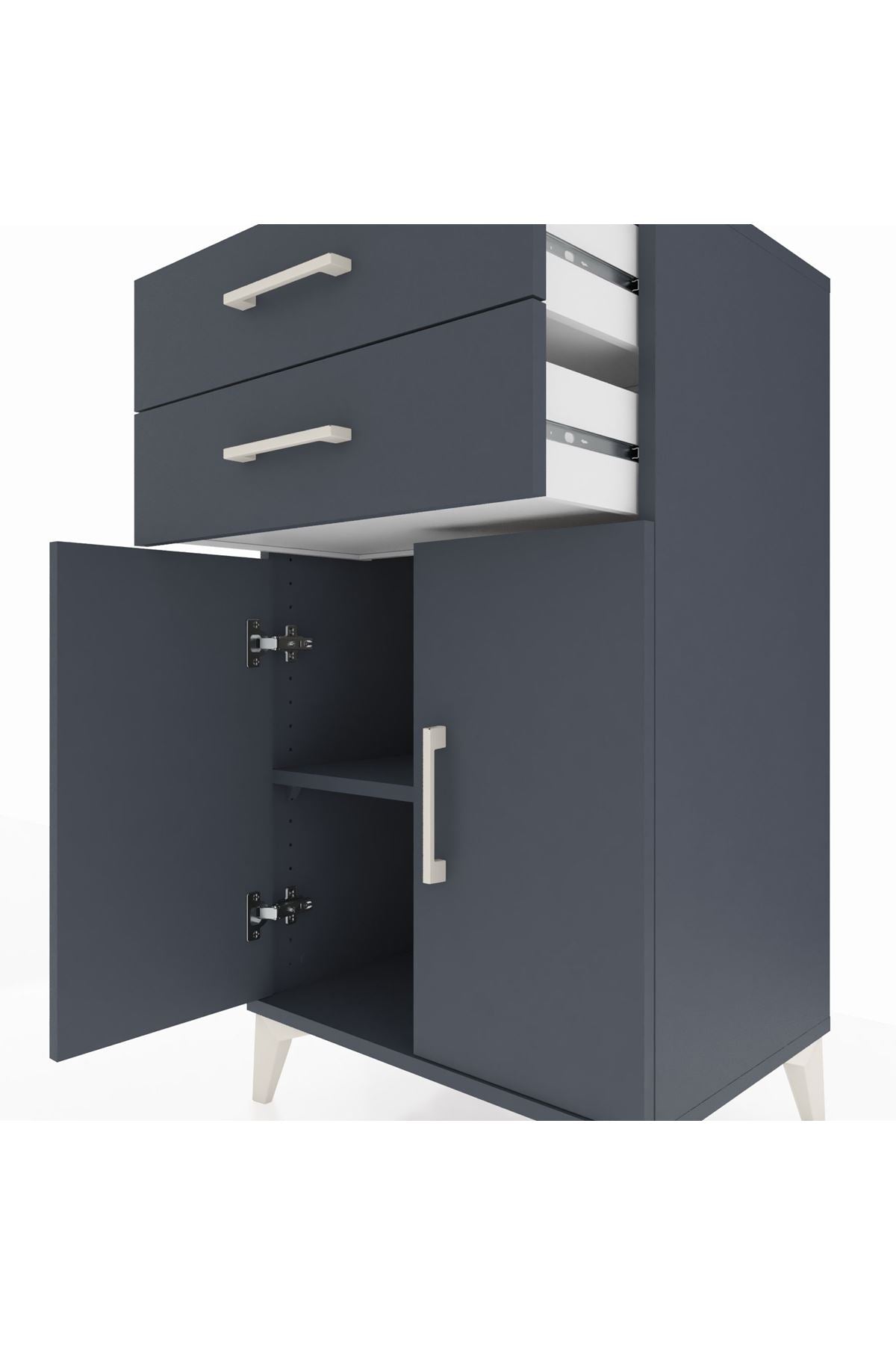Hyperion Komodin Tek Raflı 2 Çekmeceli 2 Kapaklı 60x44x106 - S48M006V5B