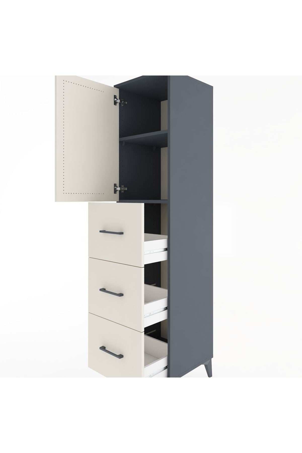 Hyperion Dolap 2 Raflı 3 Çekmeceli Tek Kapaklı 44x44x182 - S55M024V4B