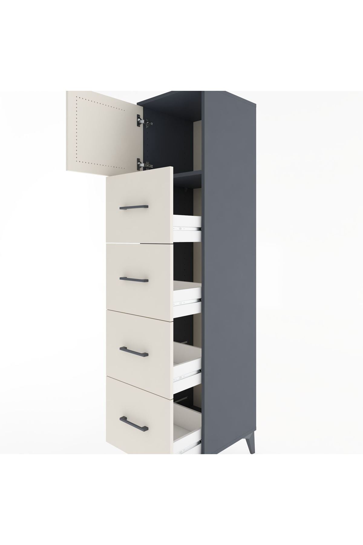Hyperion Dolap Tek Raflı 4 Çekmeceli Tek Kapaklı 44x44x182 - S55M025V4B