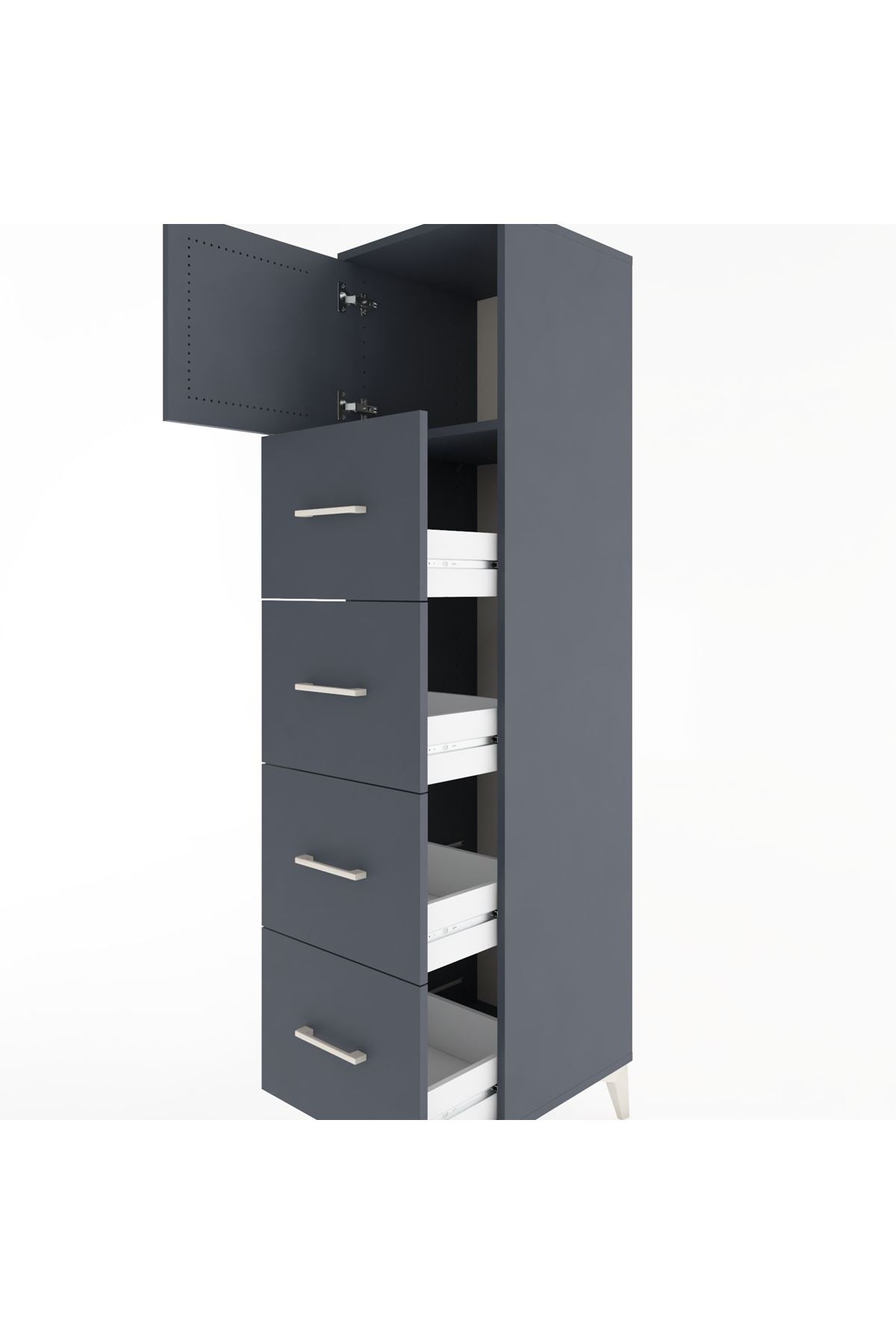 Hyperion Dolap Tek Raflı 4 Çekmeceli Tek Kapaklı 44x44x182 - S55M025V5B