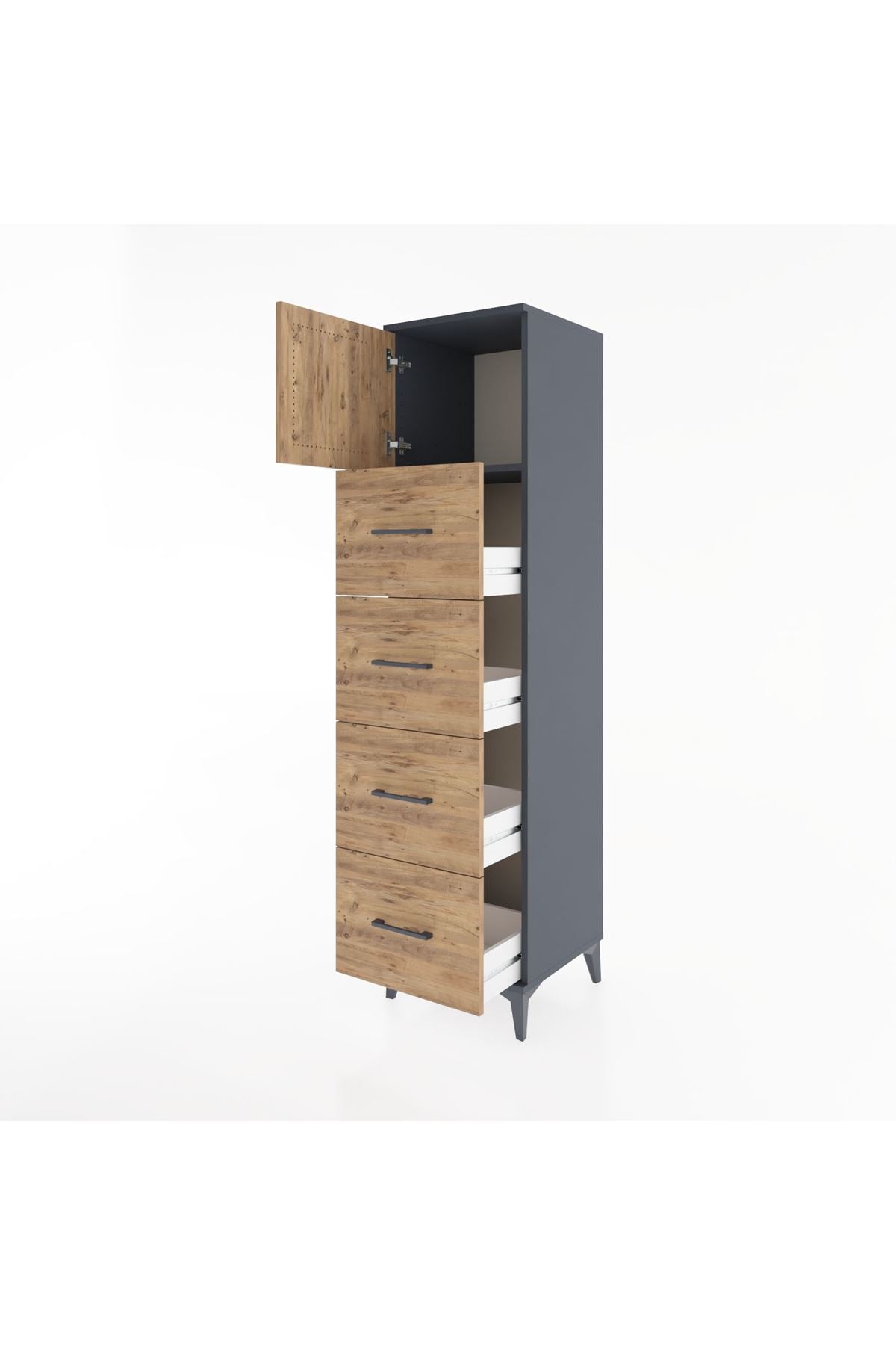 Hyperion Dolap Tek Raflı 4 Çekmeceli Tek Kapaklı 44x44x182 - S55M025V6B