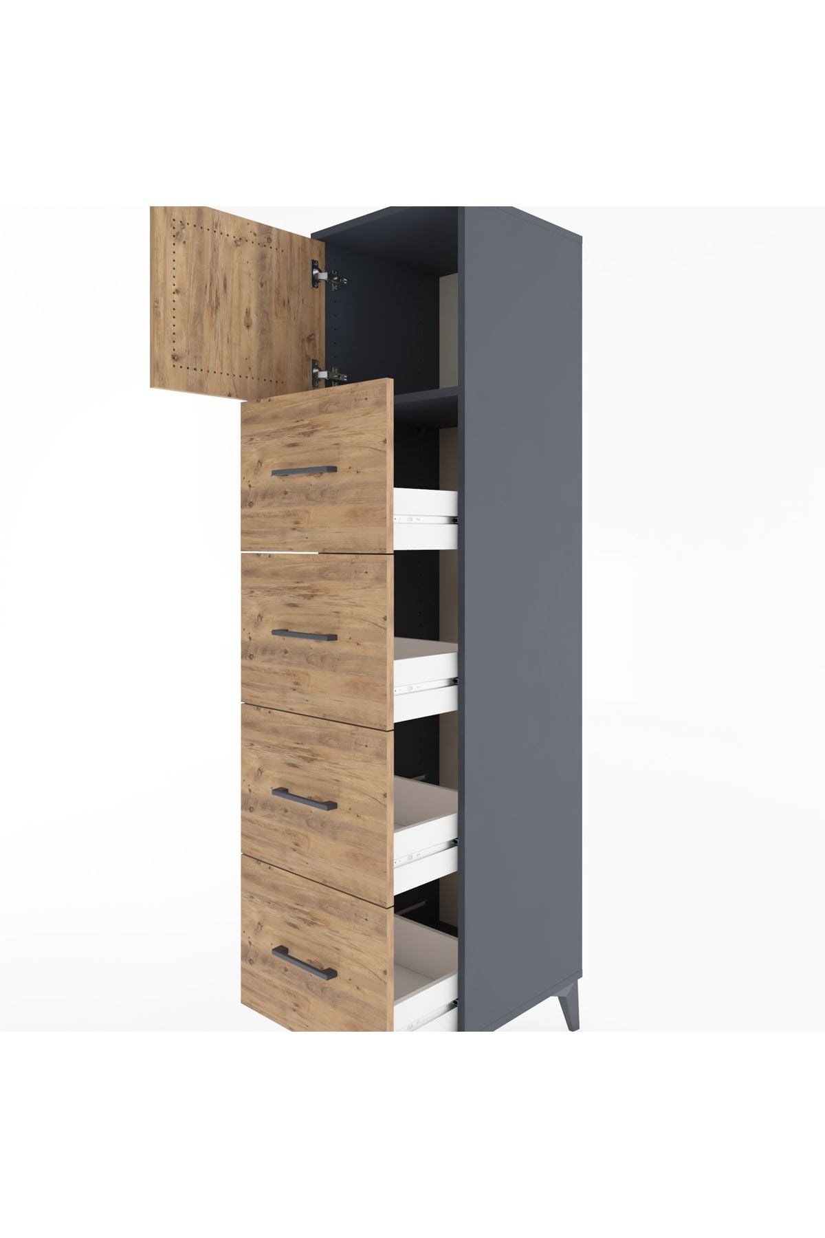 Hyperion Dolap Tek Raflı 4 Çekmeceli Tek Kapaklı 44x44x182 - S55M025V6B