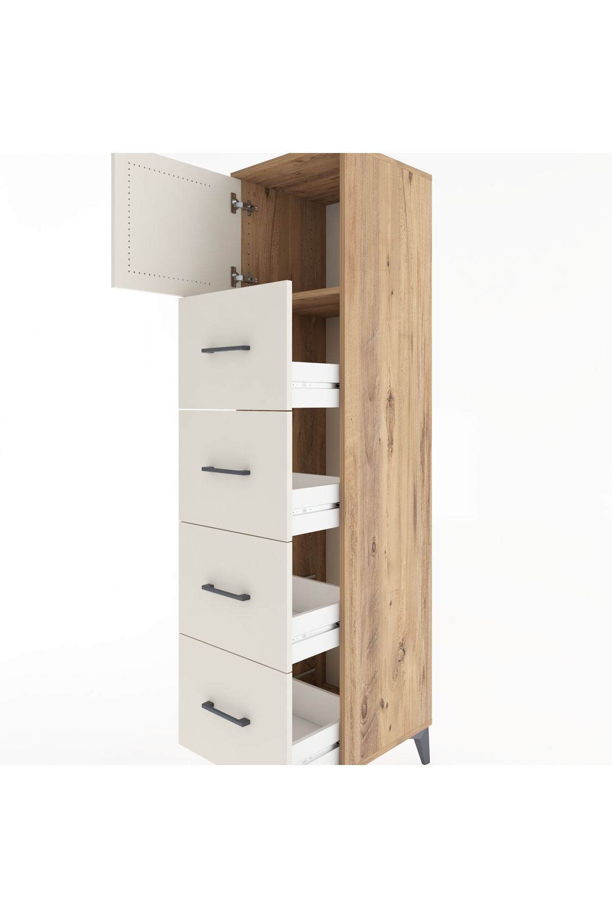 Hyperion Dolap Tek Raflı 4 Çekmeceli Tek Kapaklı 44x44x182 - S55M025V7B