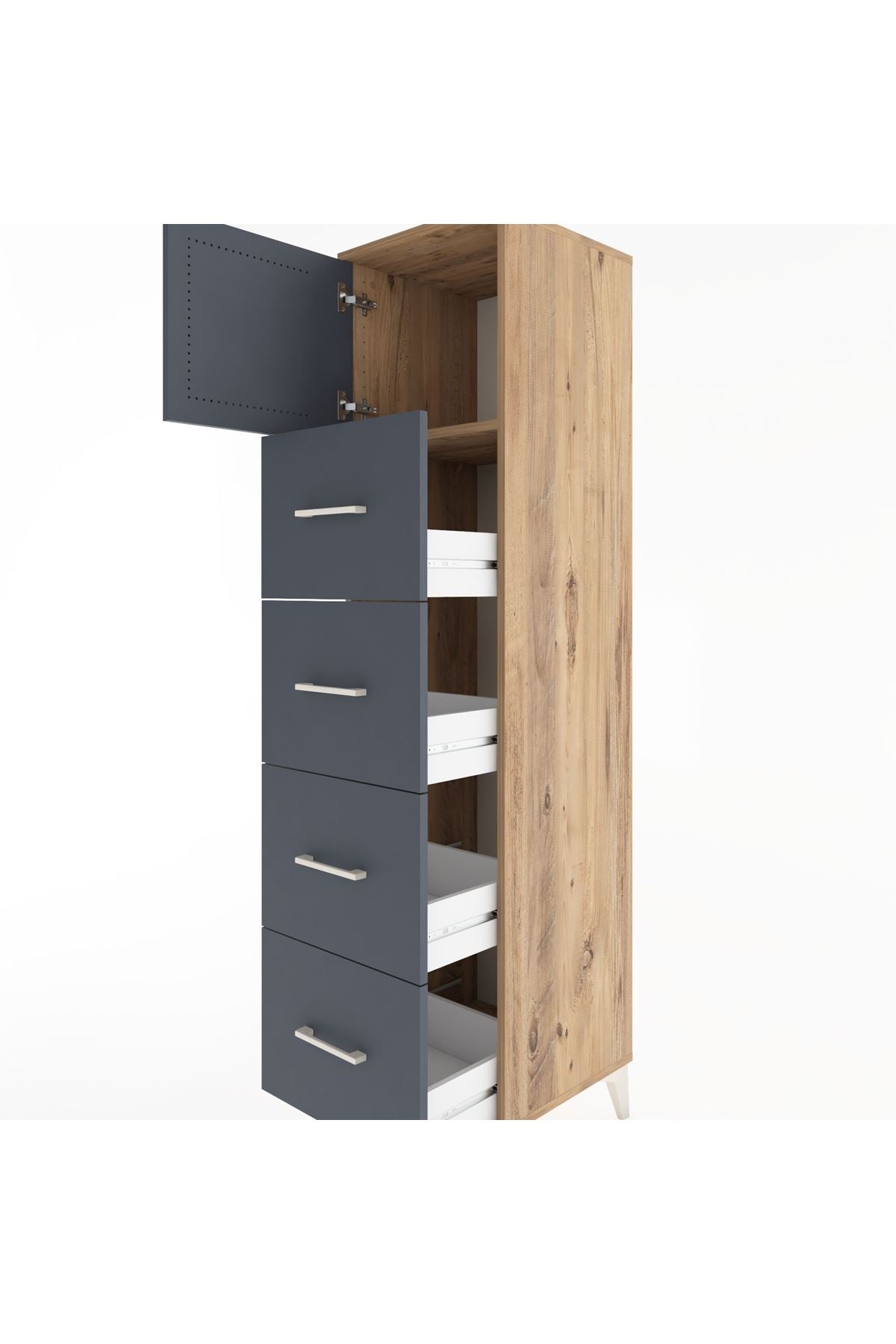 Hyperion Dolap Tek Raflı 4 Çekmeceli Tek Kapaklı 44x44x182 - S55M025V8B