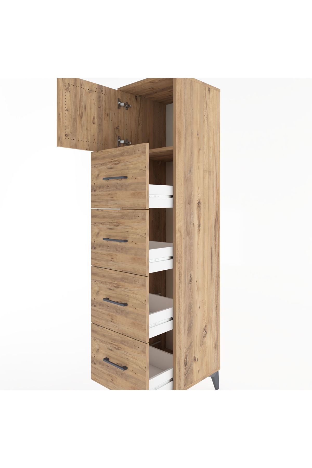 Hyperion Dolap Tek Raflı 4 Çekmeceli Tek Kapaklı 44x44x182 - S55M025V9B