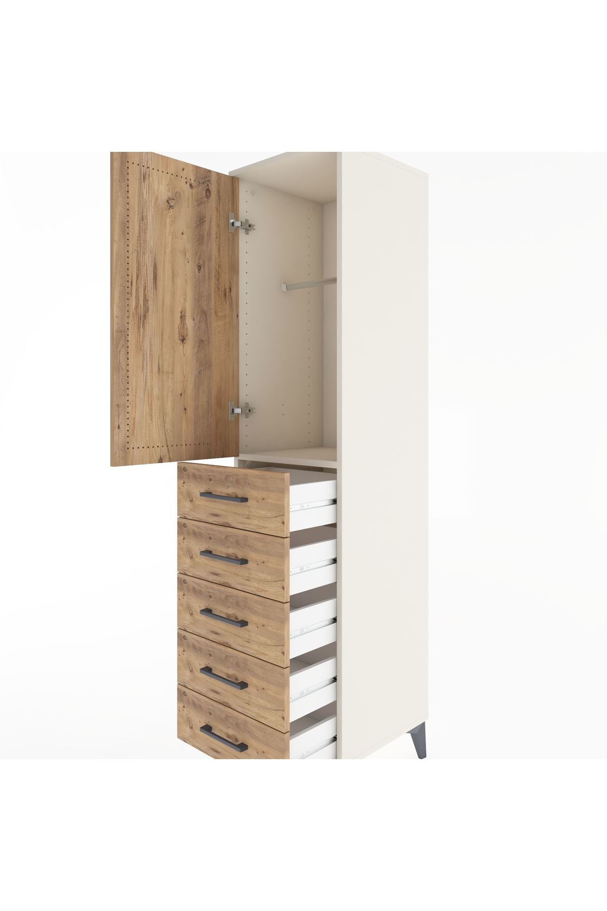 Hyperion Dolap Tek Raflı 5 Çekmeceli Tek Askılı 44x44x182 - S55M026V3B