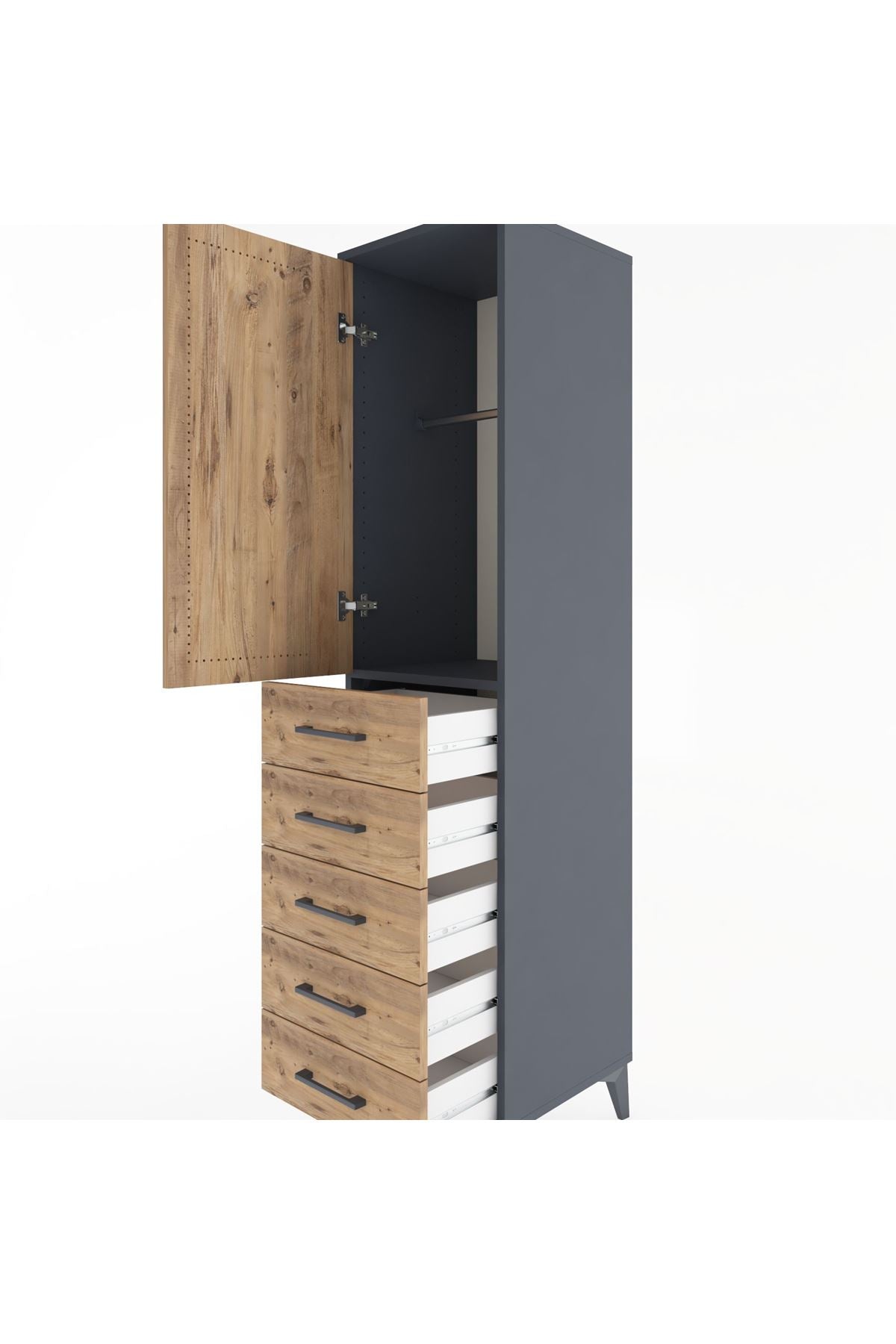Hyperion Dolap Tek Raflı 5 Çekmeceli Tek Askılı 44x44x182 - S55M026V6B