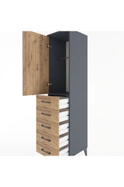 Hyperion Dolap Tek Raflı 5 Çekmeceli Tek Askılı 44x44x182 - S55M026V6B