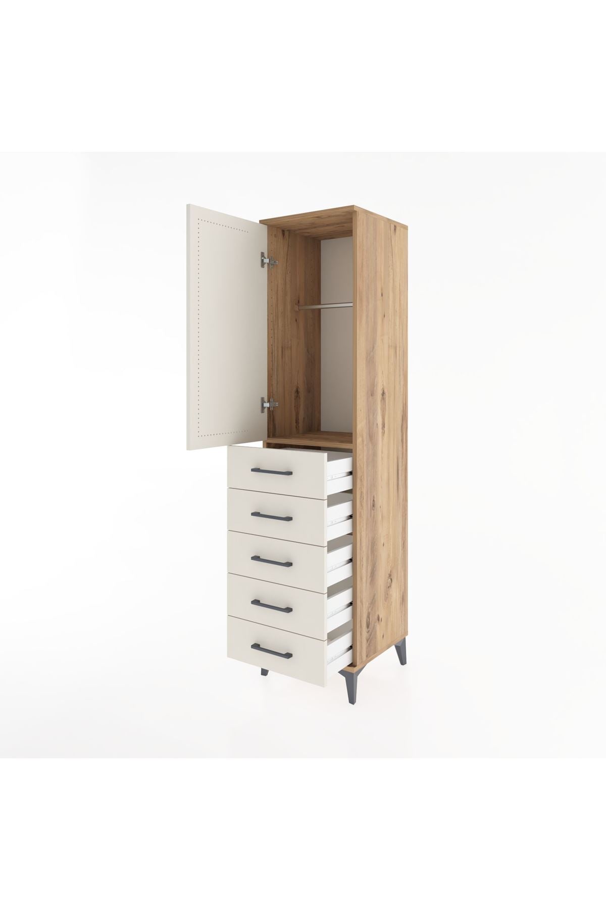 Hyperion Dolap Tek Raflı 5 Çekmeceli Tek Askılı 44x44x182 - S55M026V7B