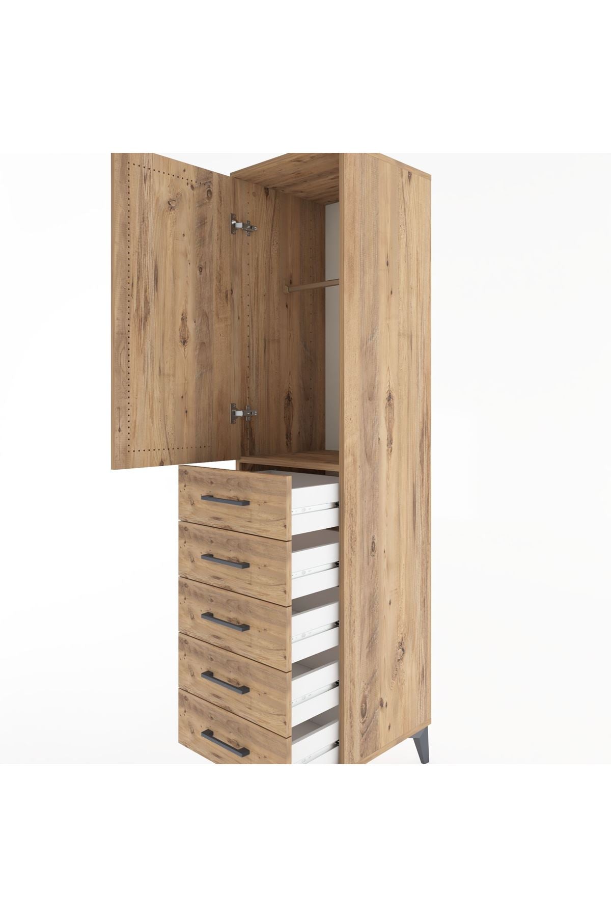 Hyperion Dolap Tek Raflı 5 Çekmeceli Tek Askılı 44x44x182 - S55M026V9B