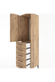 Hyperion Dolap Tek Raflı 5 Çekmeceli Tek Askılı 44x44x182 - S55M026V9B