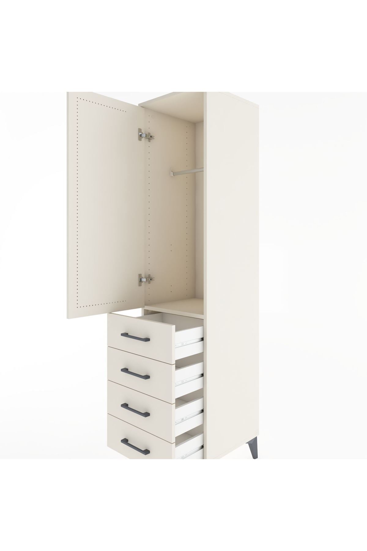 Hyperion Dolap Tek Raflı 4 Çekmeceli Tek Askılı 44x44x182 - S55M027V1B