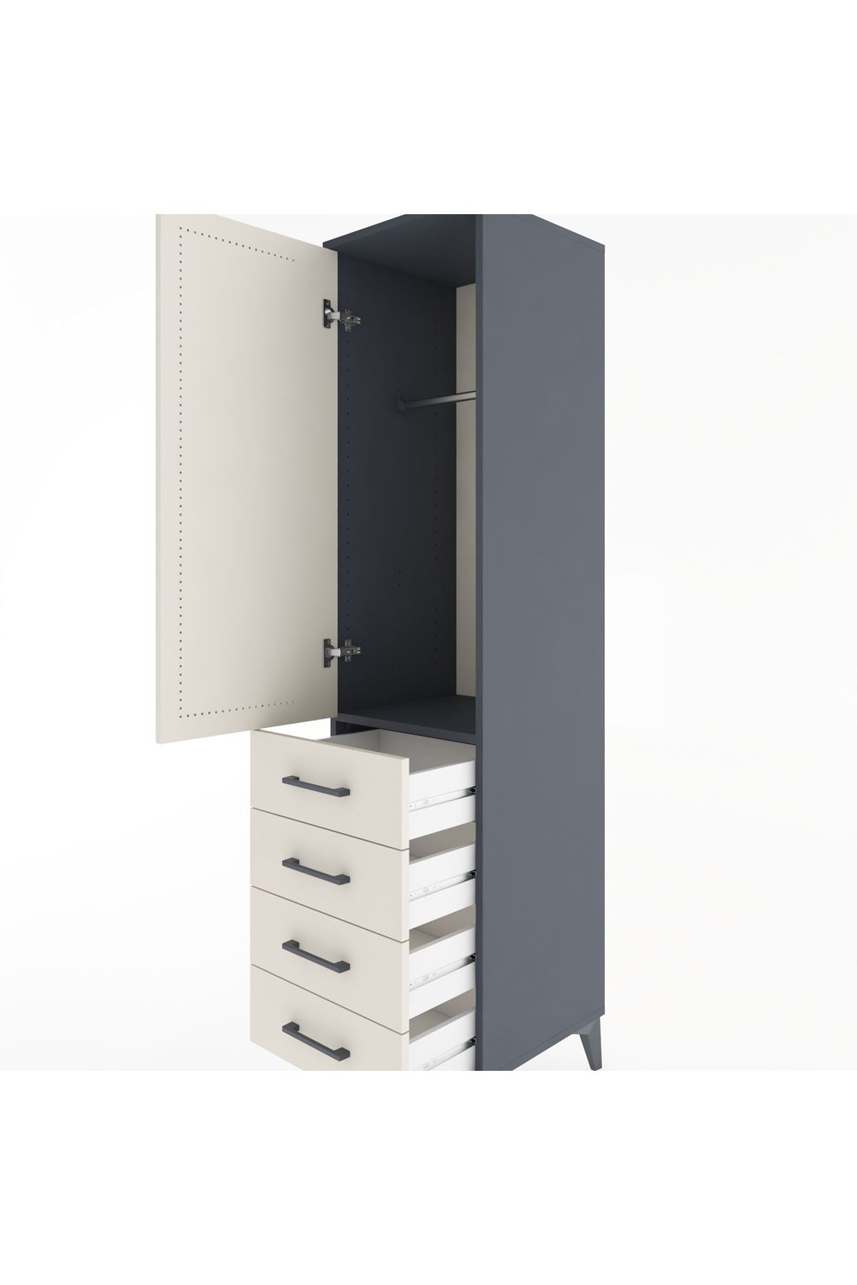 Hyperion Dolap Tek Raflı 4 Çekmeceli Tek Askılı 44x44x182 - S55M027V4B