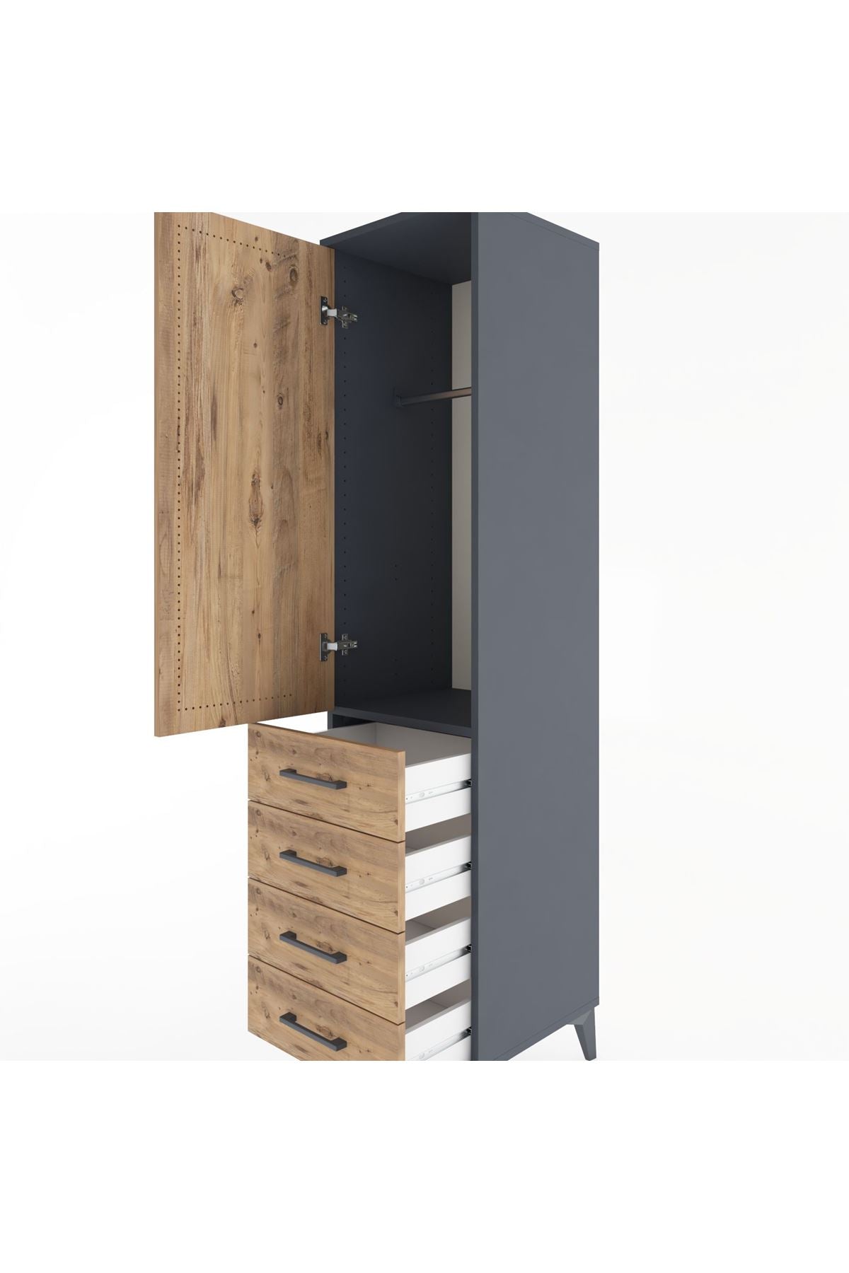 Hyperion Dolap Tek Raflı 4 Çekmeceli Tek Askılı 44x44x182 - S55M027V6B