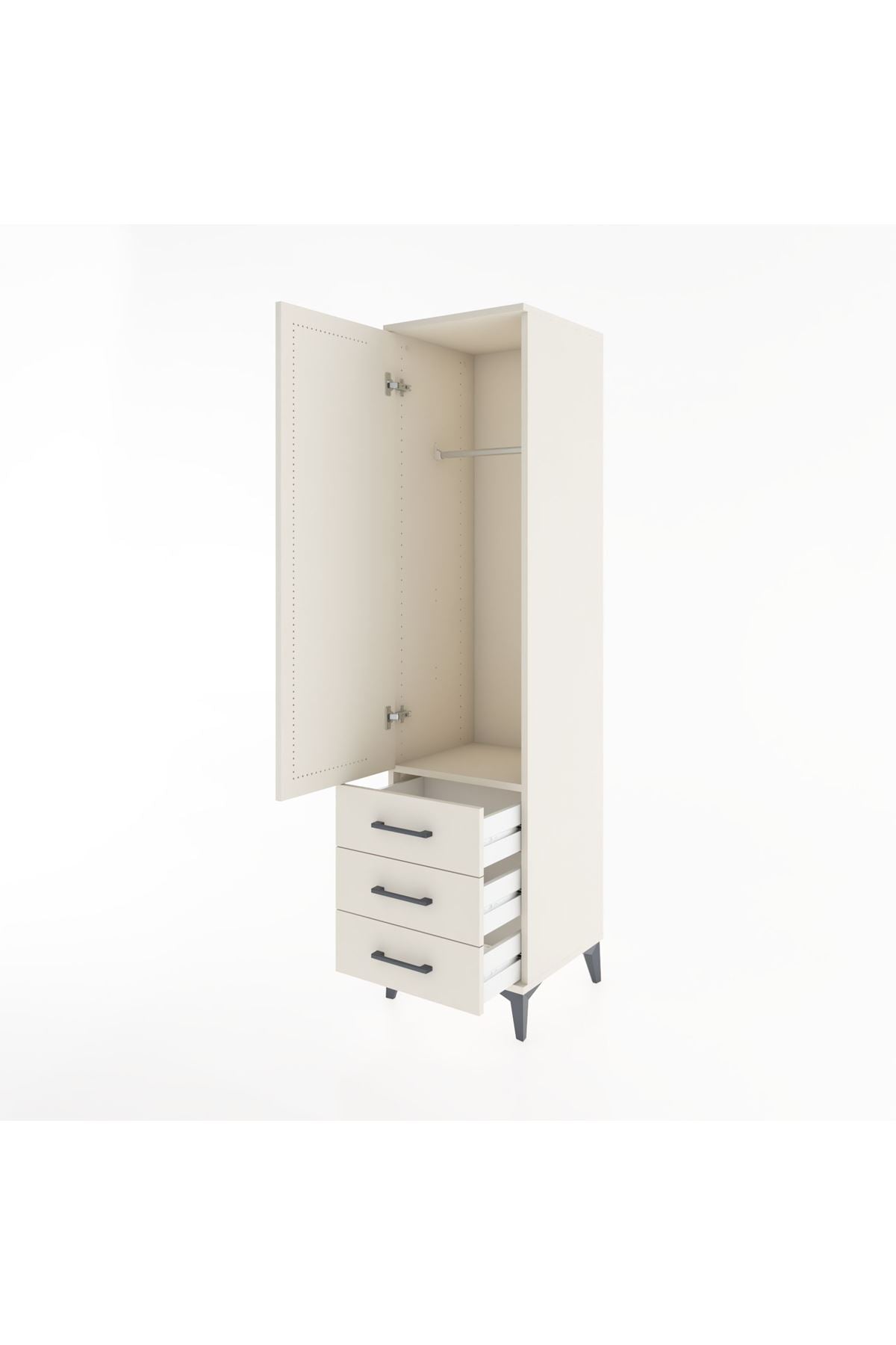 Hyperion Dolap Tek Raflı 3 Çekmeceli Tek Askılı 44x44x182 - S55M028V1B