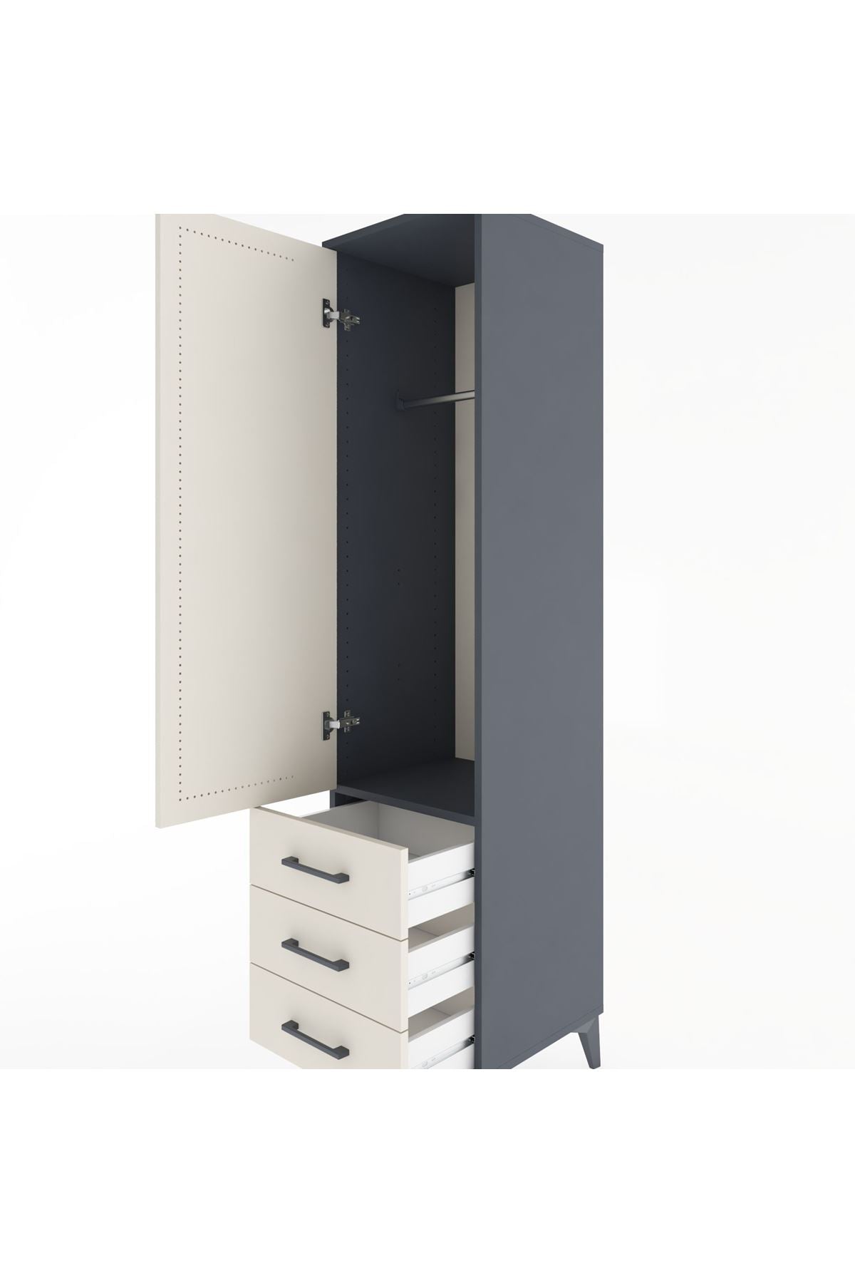 Hyperion Dolap Tek Raflı 3 Çekmeceli Tek Askılı 44x44x182 - S55M028V4B