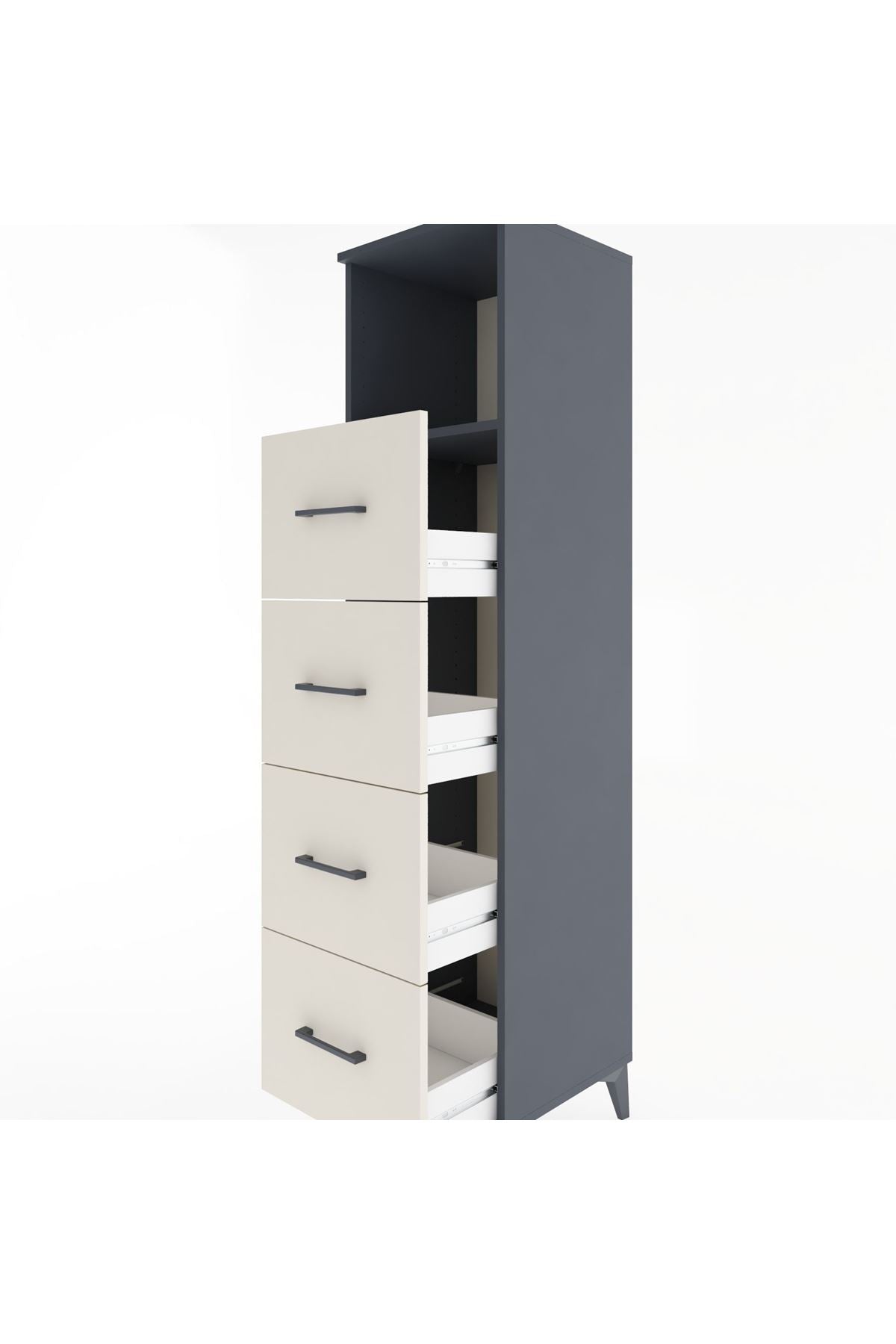 Hyperion Dolap Tek Raflı 4 Çekmeceli 44x44x182 - S55M053V4B