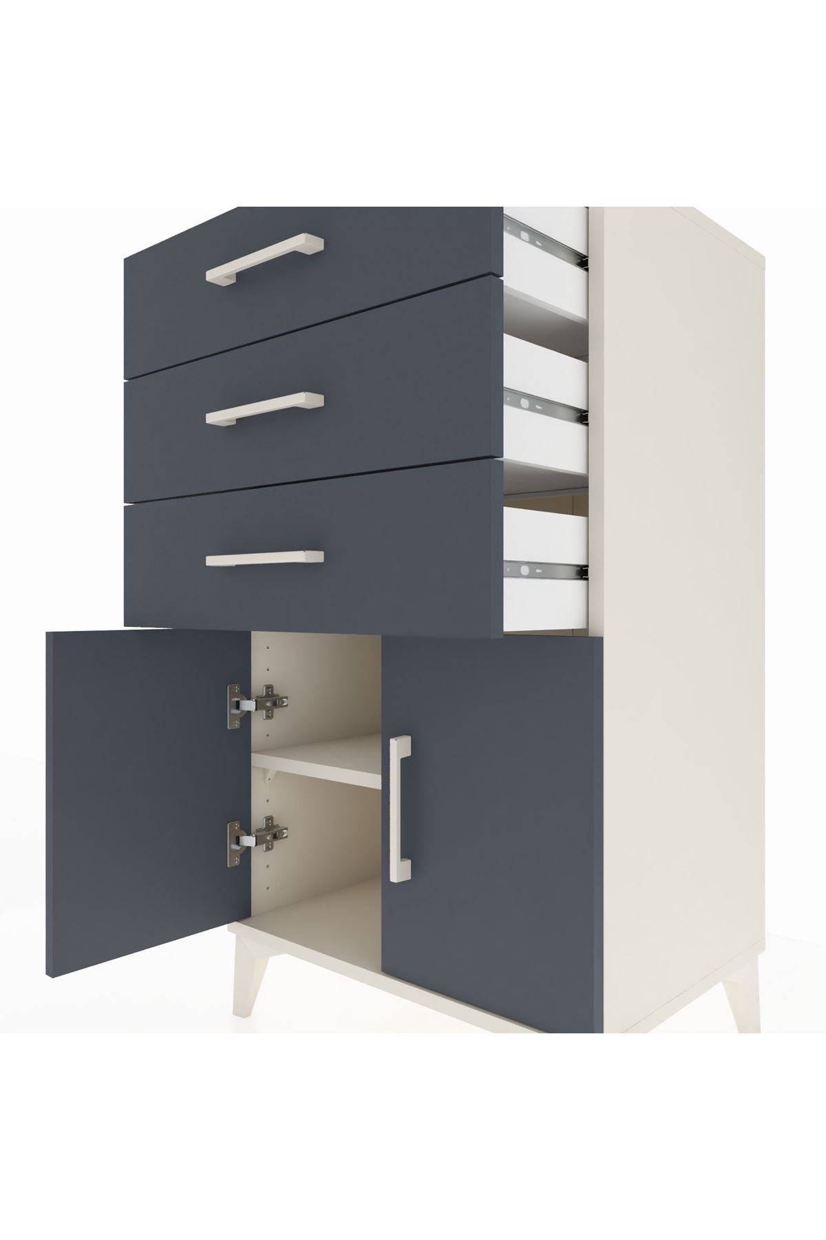 Hyperion Komodin Tek Raflı 3 Çekmeceli 2 Kapaklı 60x44x106 - S48M009V2B