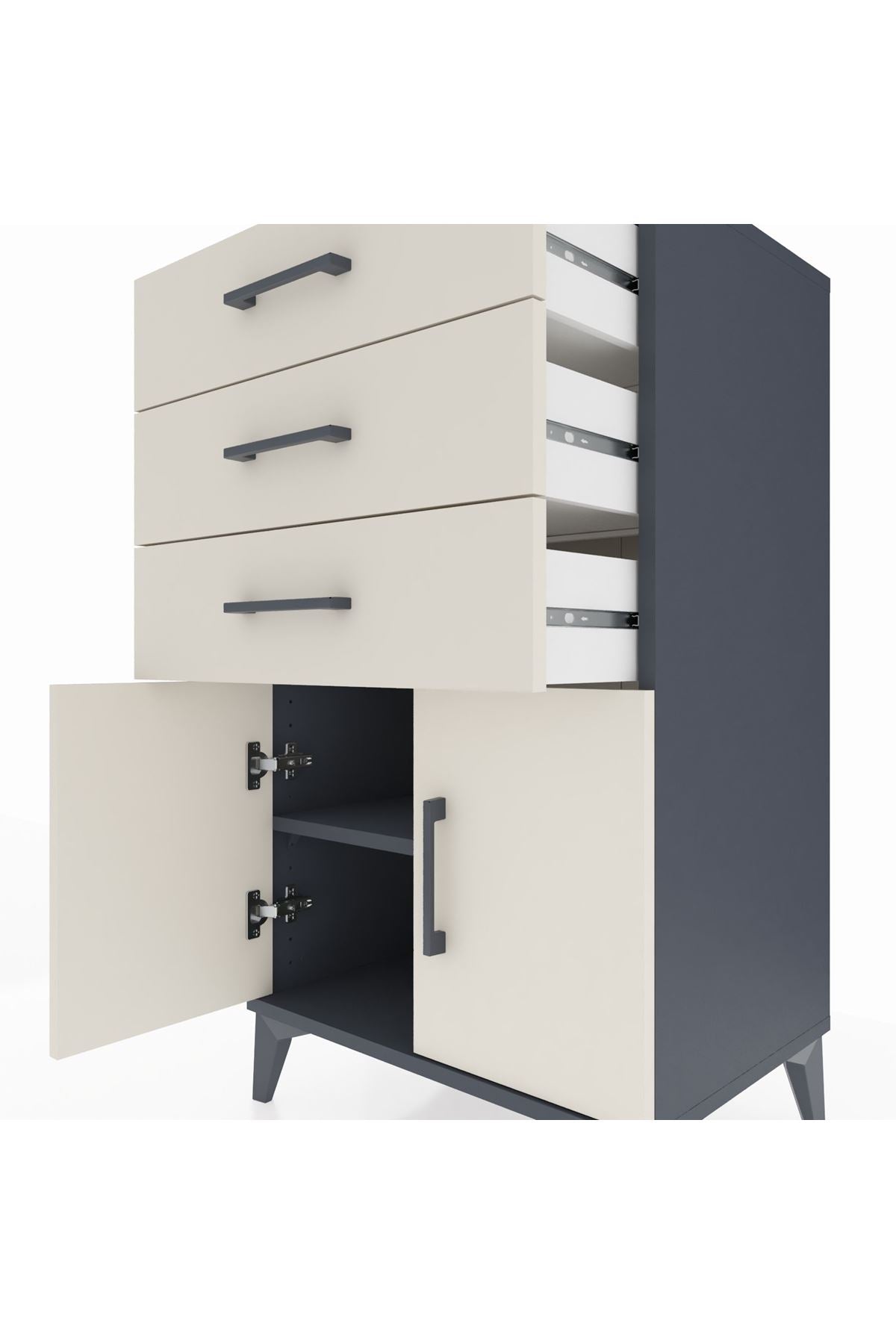 Hyperion Komodin Tek Raflı 3 Çekmeceli 2 Kapaklı 60x44x106 - S48M009V4B