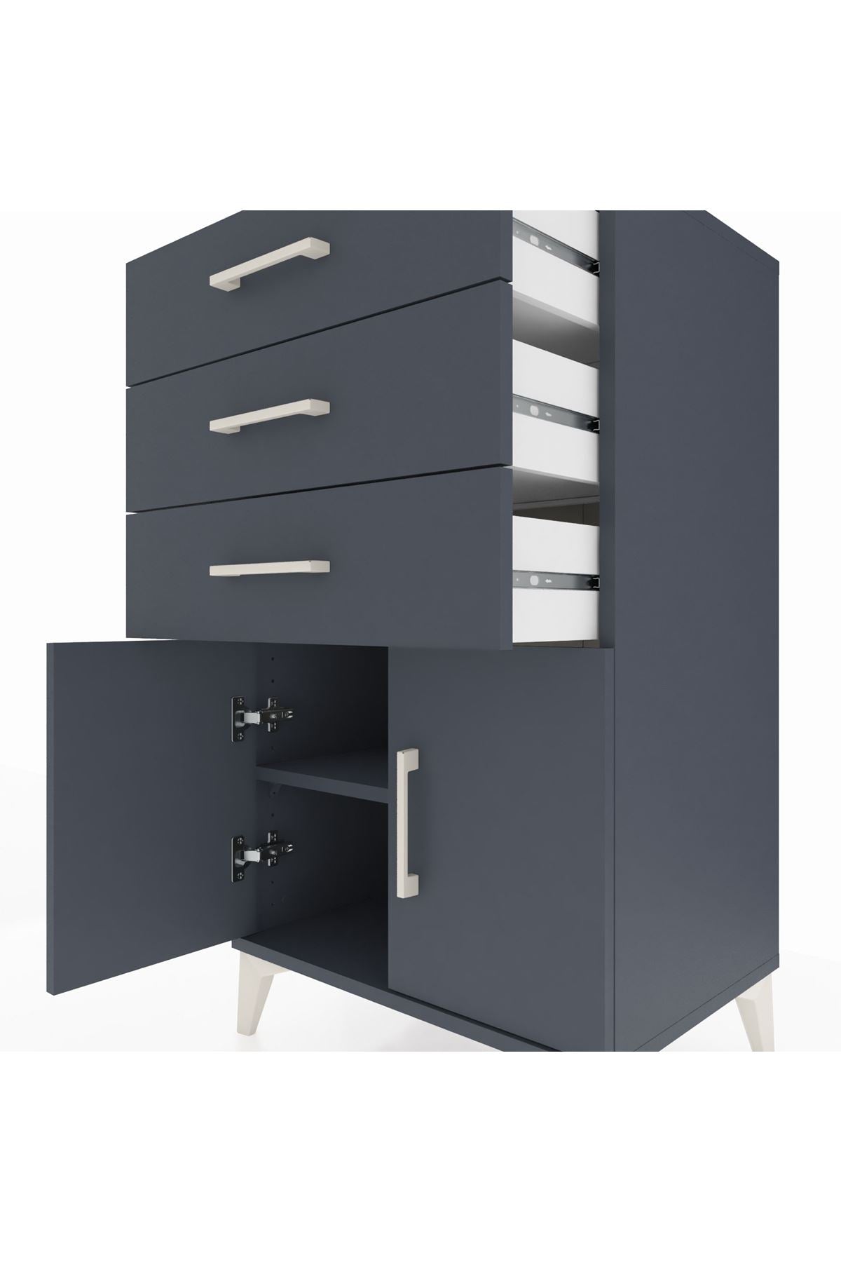 Hyperion Komodin Tek Raflı 3 Çekmeceli 2 Kapaklı 60x44x106 - S48M009V5B