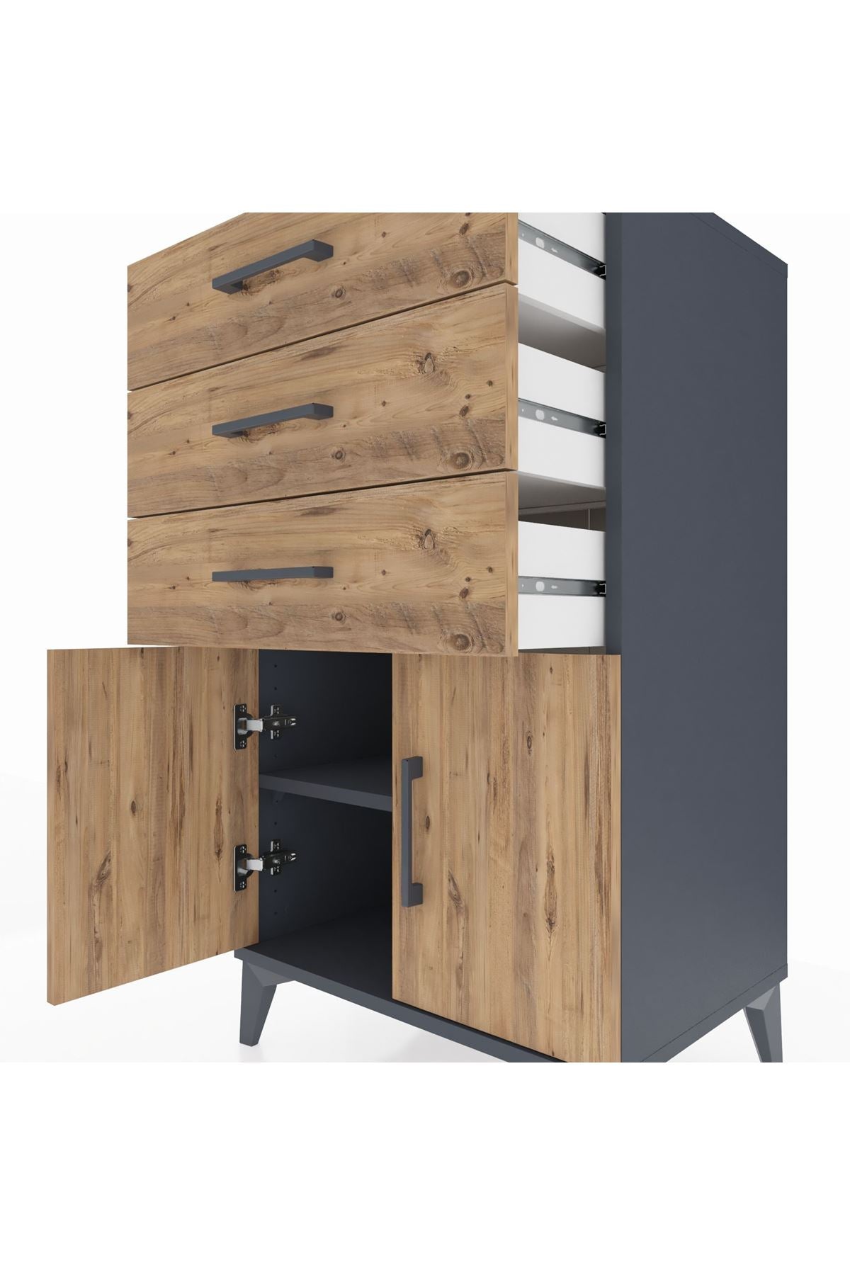 Hyperion Komodin Tek Raflı 3 Çekmeceli 2 Kapaklı 60x44x106 - S48M009V6B