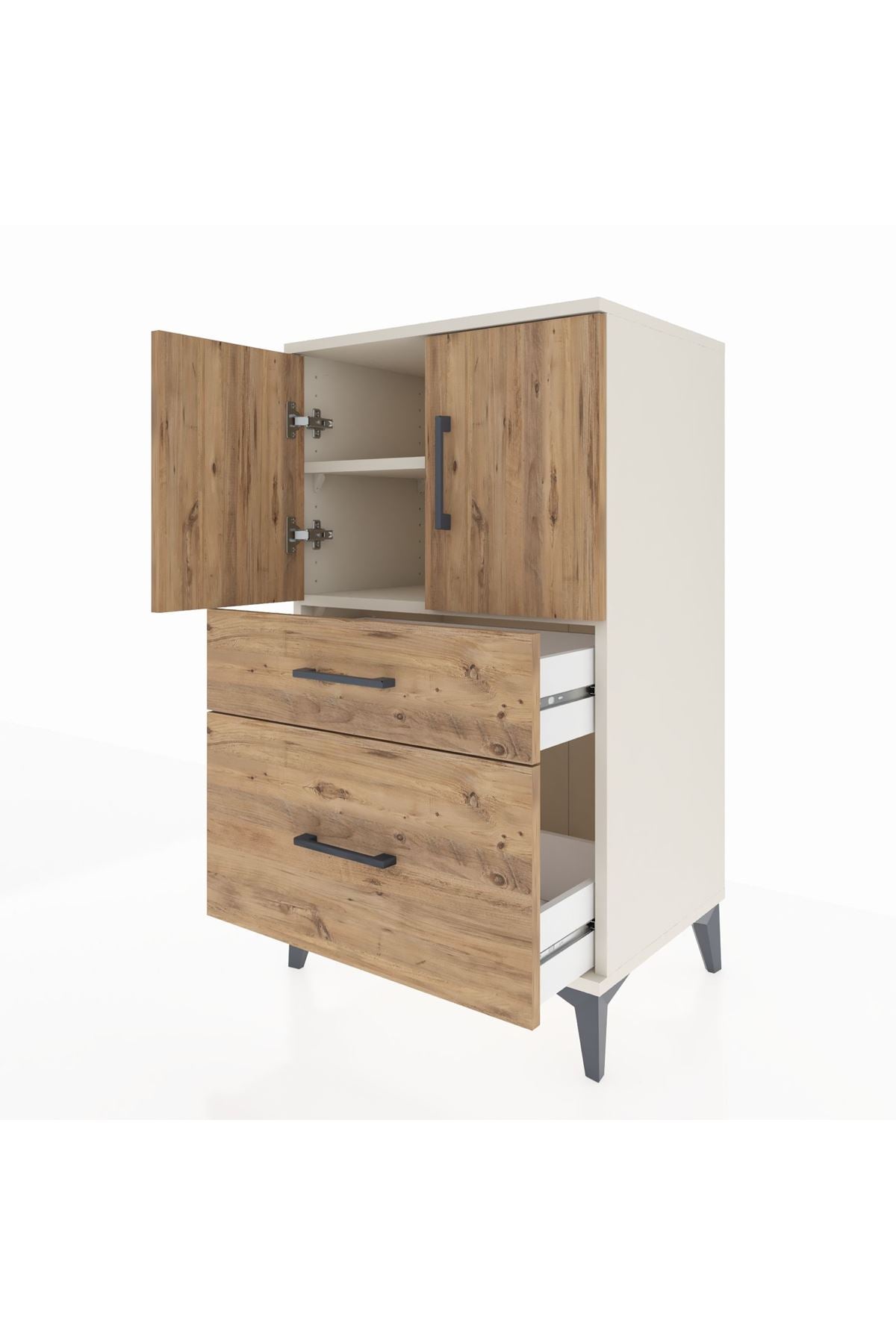 Hyperion Komodin 2 Raflı 2 Çekmeceli 2 Kapaklı 60x44x106 - S48M012V3B