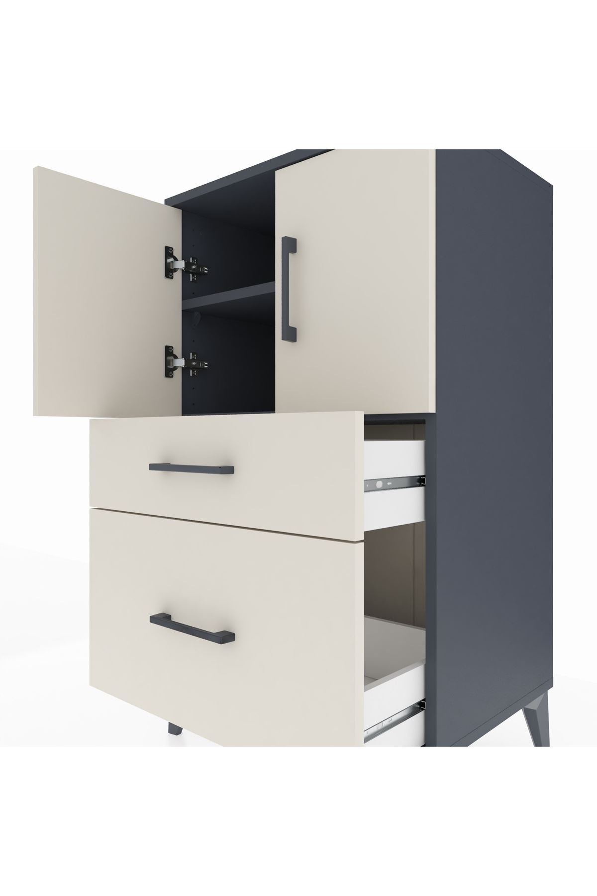 Hyperion Komodin 2 Raflı 2 Çekmeceli 2 Kapaklı 60x44x106 - S48M012V4B