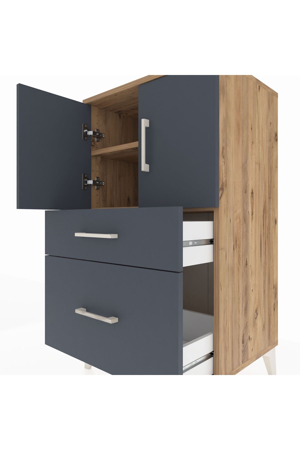 Hyperion Komodin 2 Raflı 2 Çekmeceli 2 Kapaklı 60x44x106 - S48M012V8B