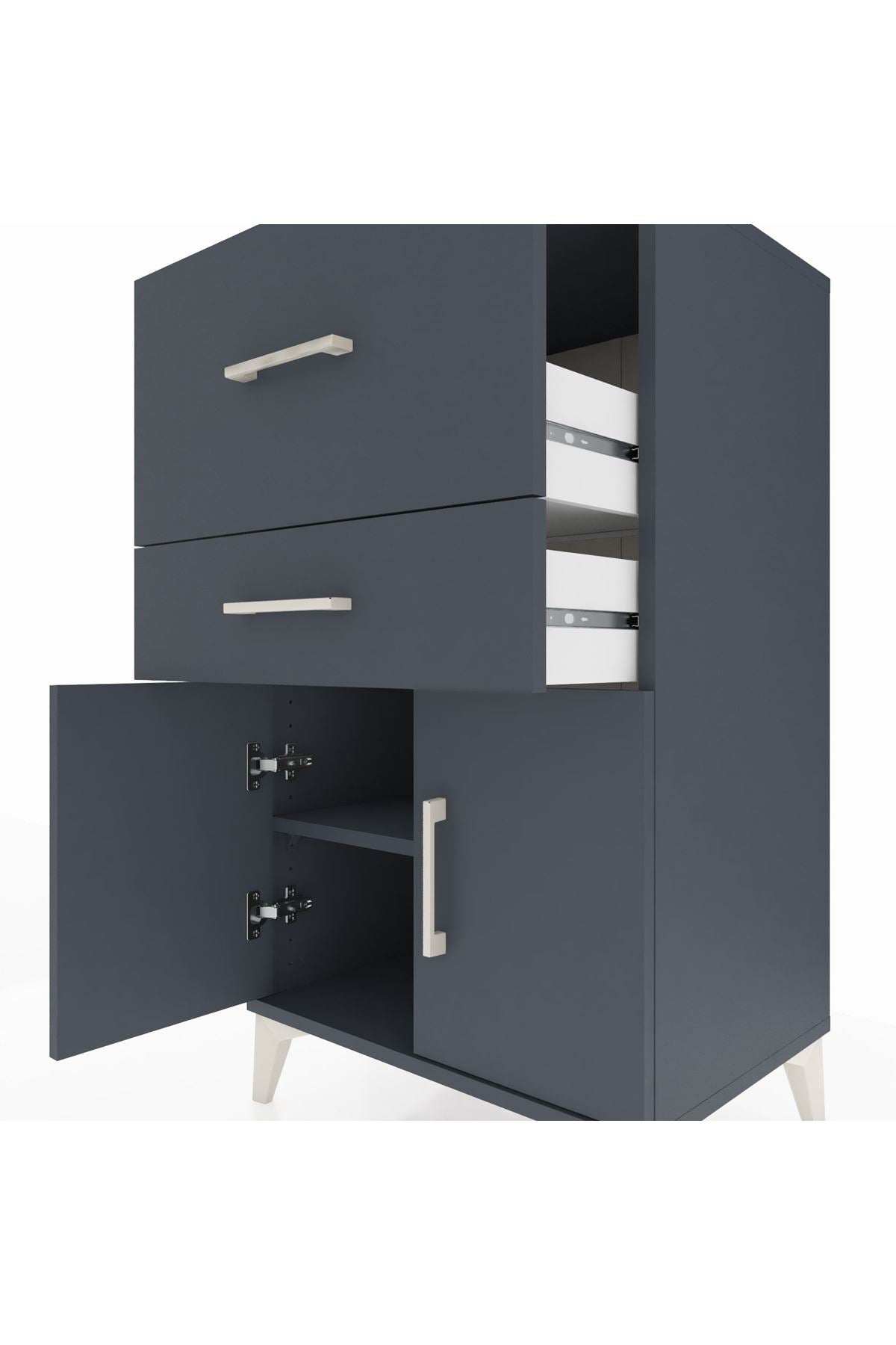 Hyperion Komodin Tek Raflı 2 Çekmeceli 2 Kapaklı 60x44x106 - S48M013V5B