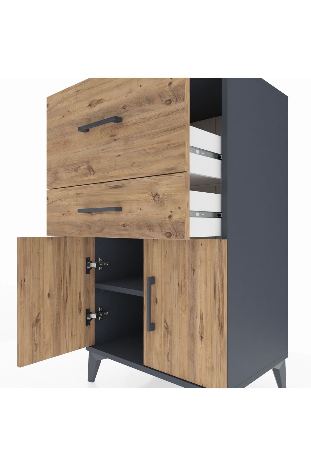 Hyperion Komodin Tek Raflı 2 Çekmeceli 2 Kapaklı 60x44x106 - S48M013V6B