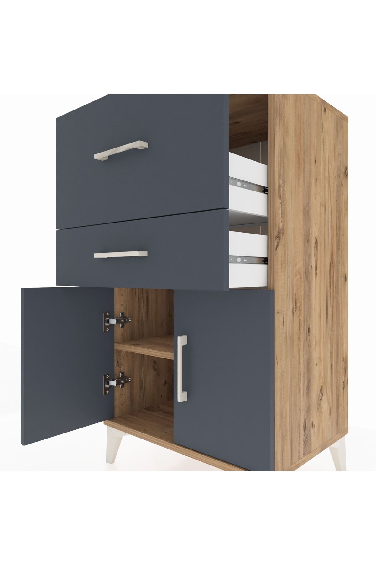 Hyperion Komodin Tek Raflı 2 Çekmeceli 2 Kapaklı 60x44x106 - S48M013V8B