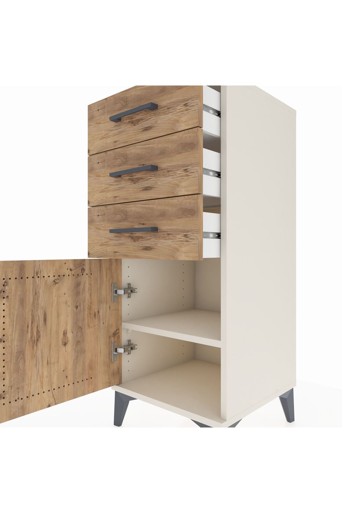Hyperion Komodin Tek Raflı 3 Çekmeceli Tek Kapaklı 44x44x106 - S43M009V3B