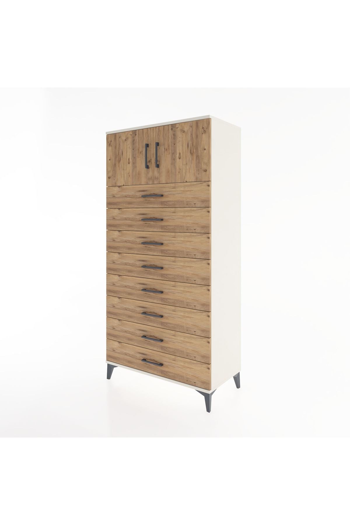 Hyperion Dolap Tek Raflı 8 Çekmeceli 2 Kapaklı 88x44x182 - S57M001V3B