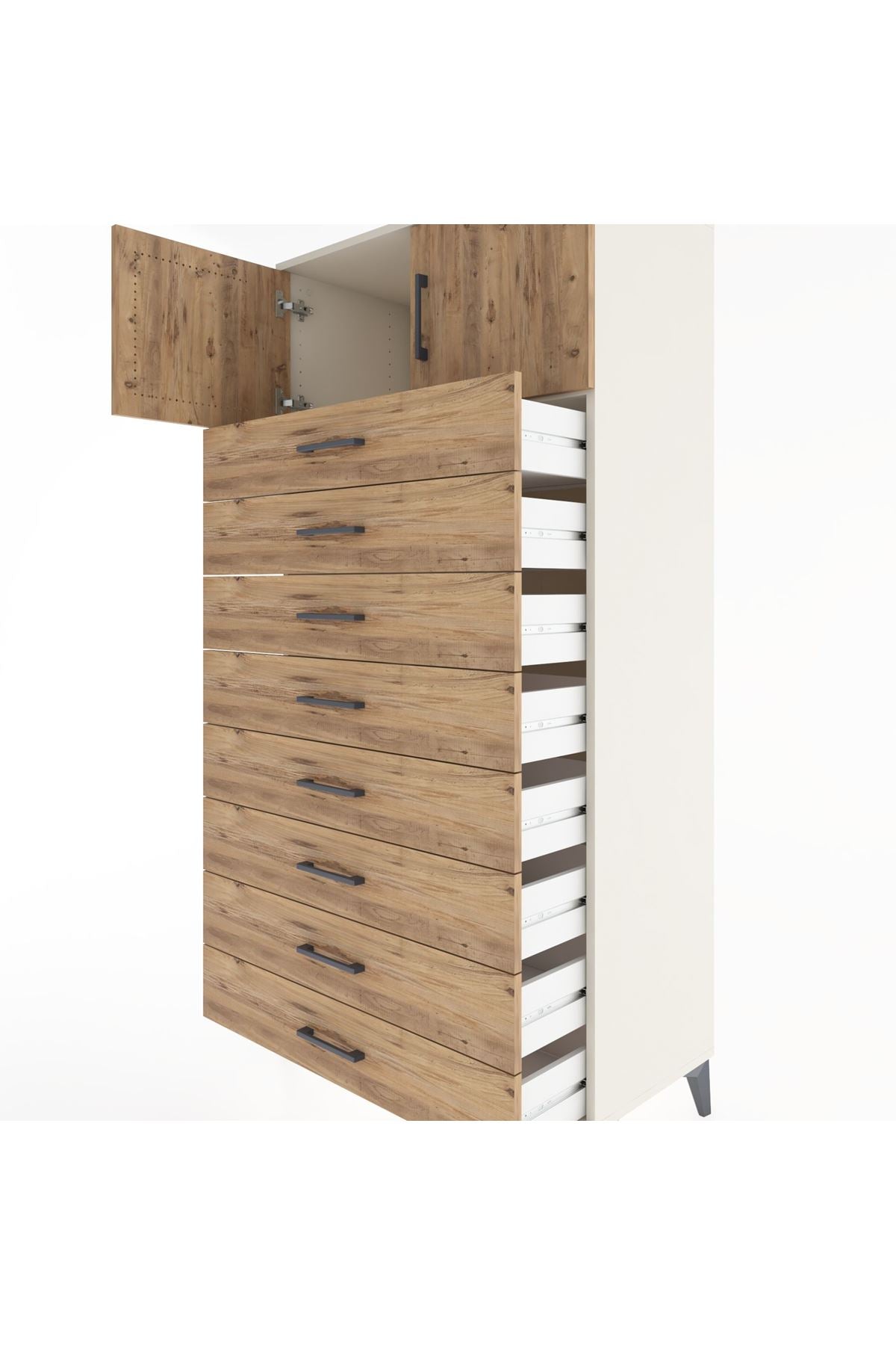 Hyperion Dolap Tek Raflı 8 Çekmeceli 2 Kapaklı 88x44x182 - S57M001V3B