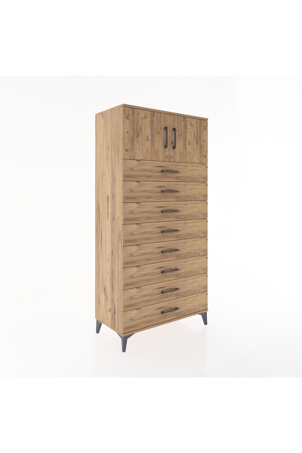 Hyperion Dolap Tek Raflı 8 Çekmeceli 2 Kapaklı 88x44x182 - S57M001V9B