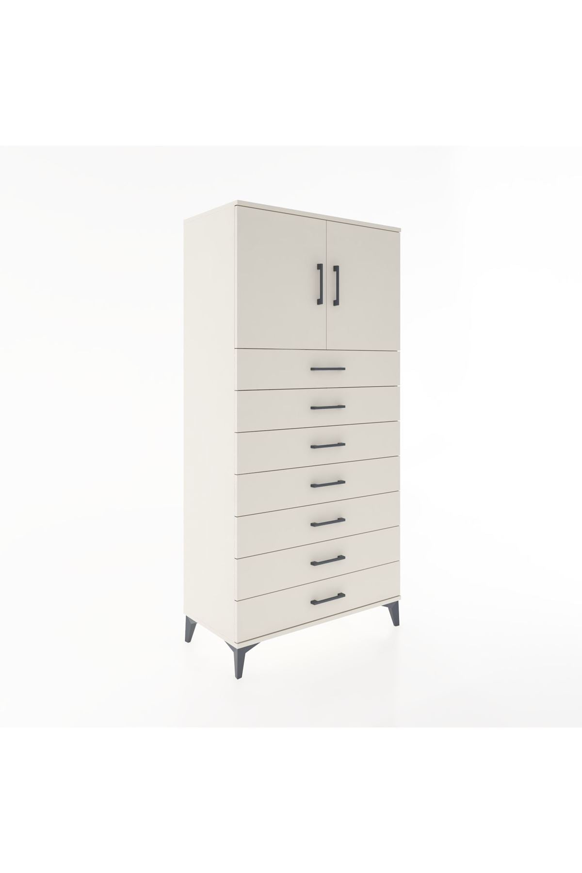 Hyperion Dolap Tek Raflı 7 Çekmeceli 2 Kapaklı 88x44x182 - S57M002V1B