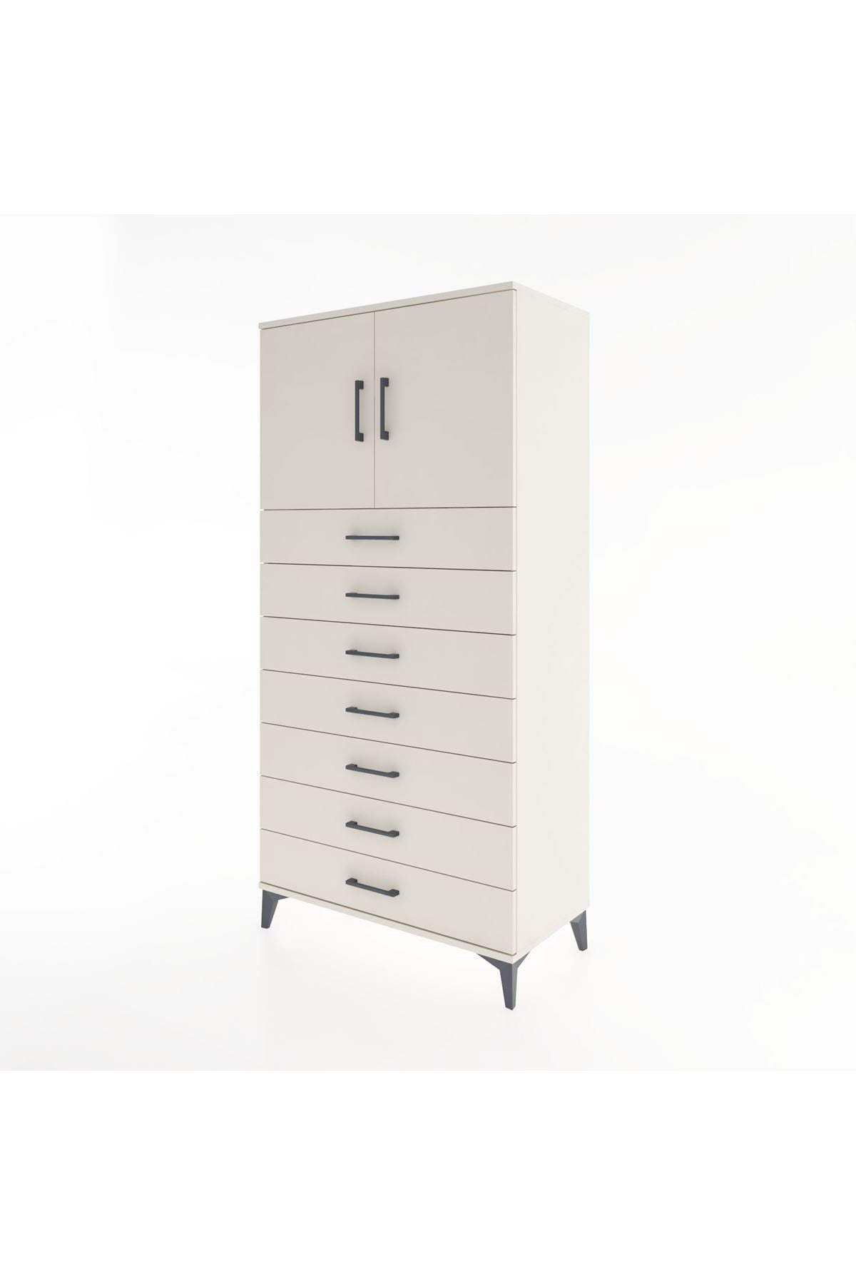 Hyperion Dolap Tek Raflı 7 Çekmeceli 2 Kapaklı 88x44x182 - S57M002V1B