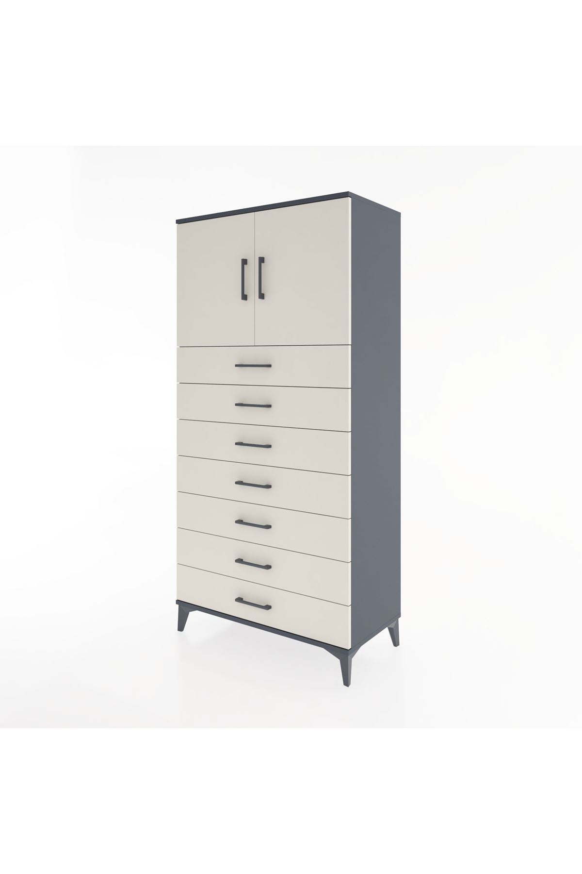Hyperion Dolap Tek Raflı 7 Çekmeceli 2 Kapaklı 88x44x182 - S57M002V4B