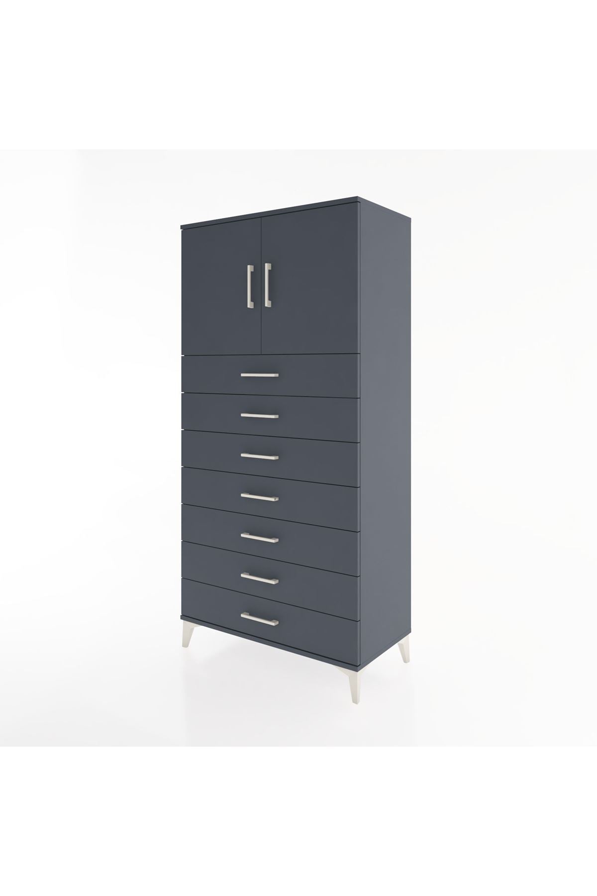 Hyperion Dolap Tek Raflı 7 Çekmeceli 2 Kapaklı 88x44x182 - S57M002V5B