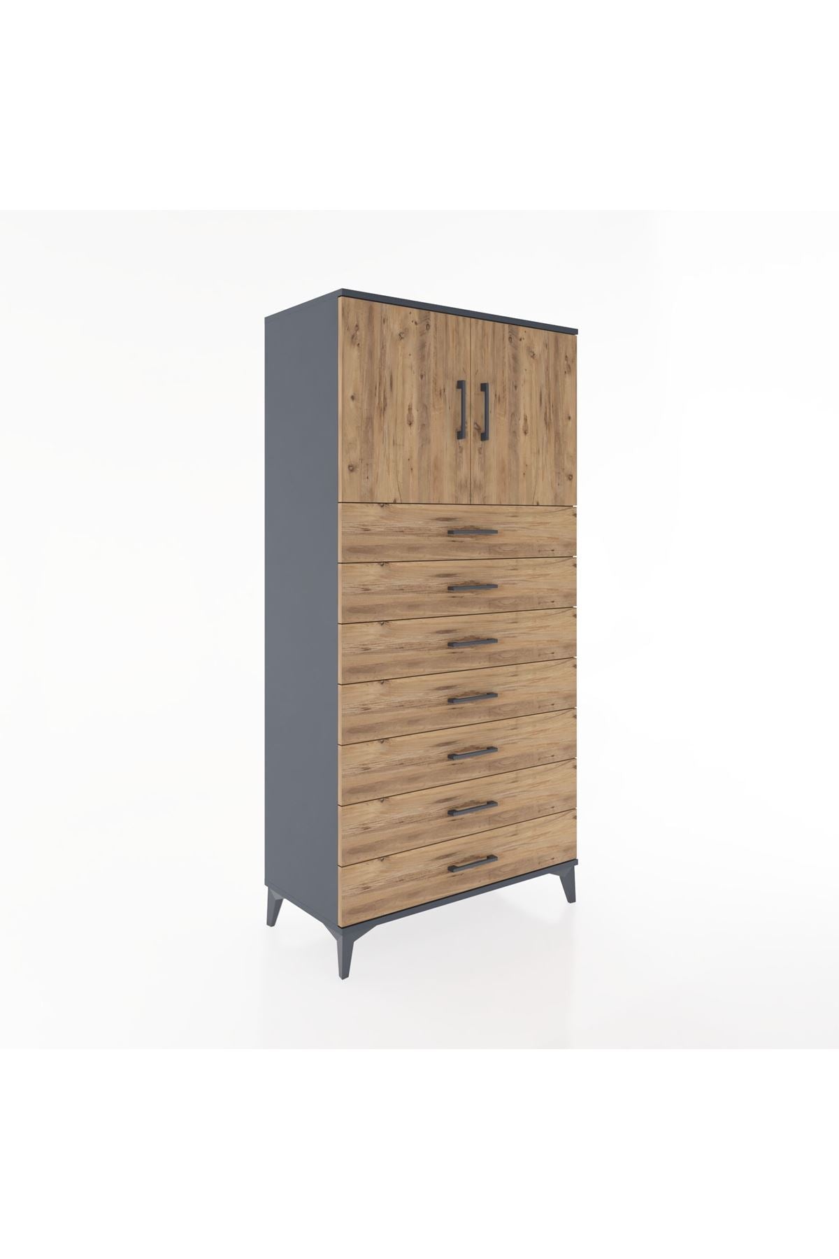 Hyperion Dolap Tek Raflı 7 Çekmeceli 2 Kapaklı 88x44x182 - S57M002V6B