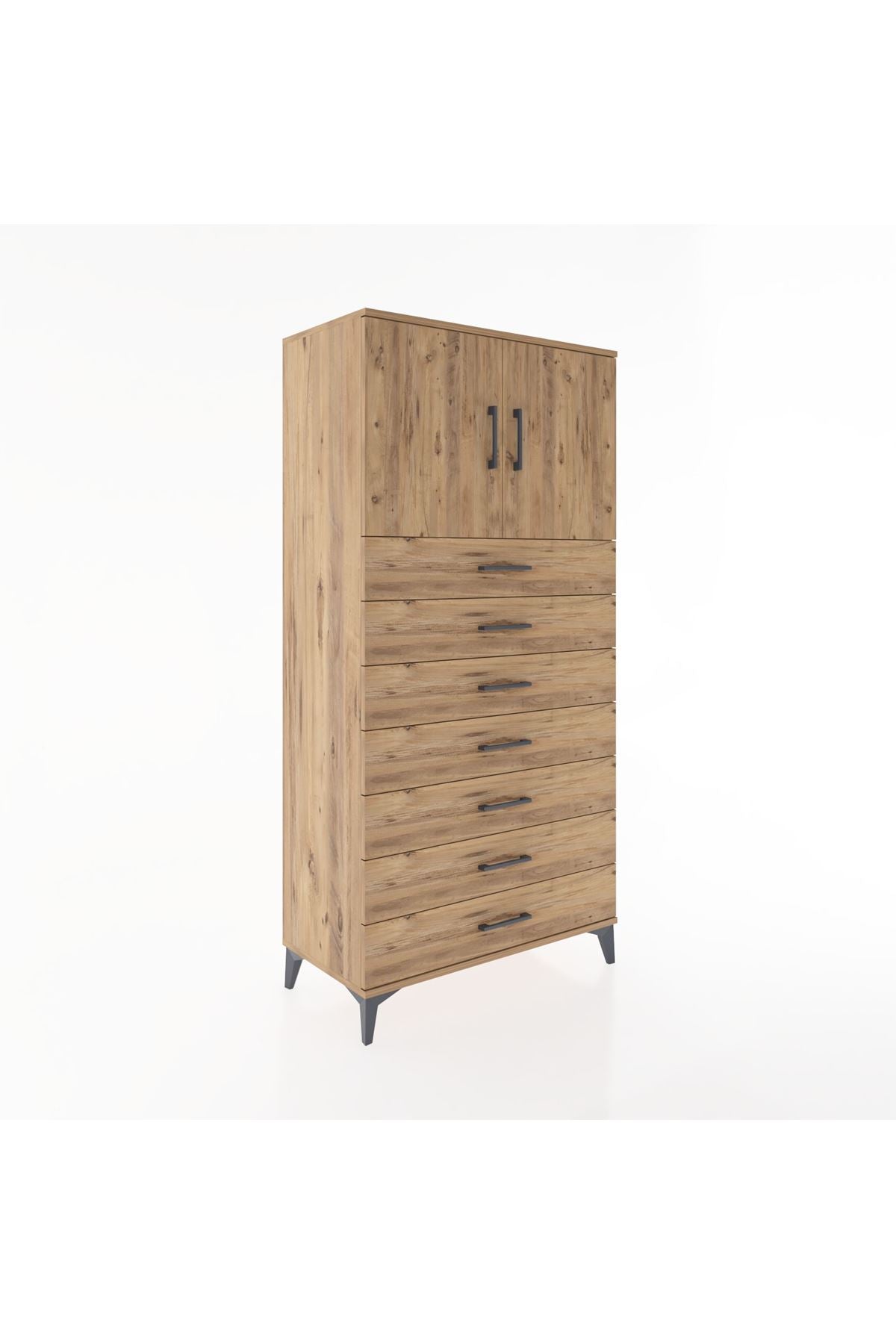 Hyperion Dolap Tek Raflı 7 Çekmeceli 2 Kapaklı 88x44x182 - S57M002V9B