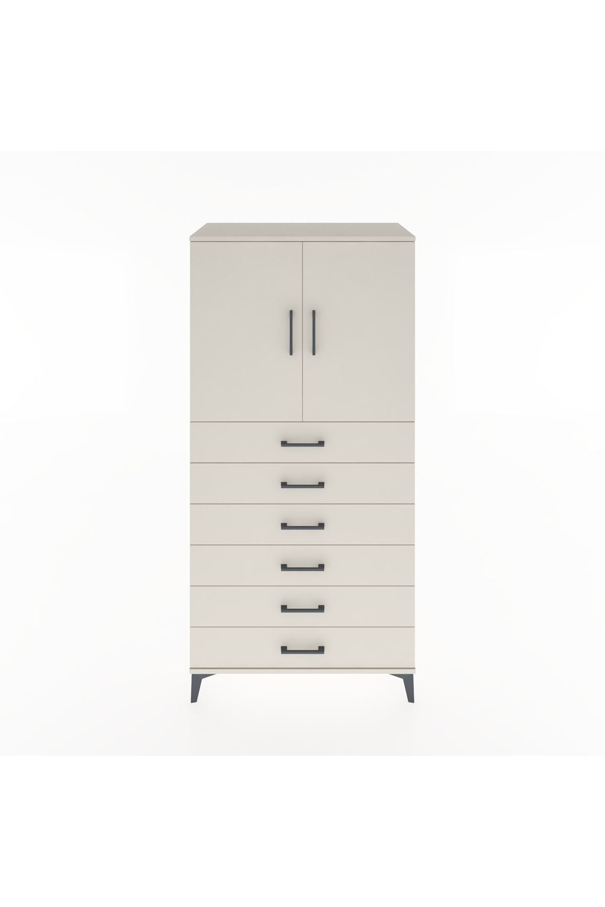 Hyperion Dolap Tek Raflı 6 Çekmeceli 2 Kapaklı 88x44x182 - S57M003V1B
