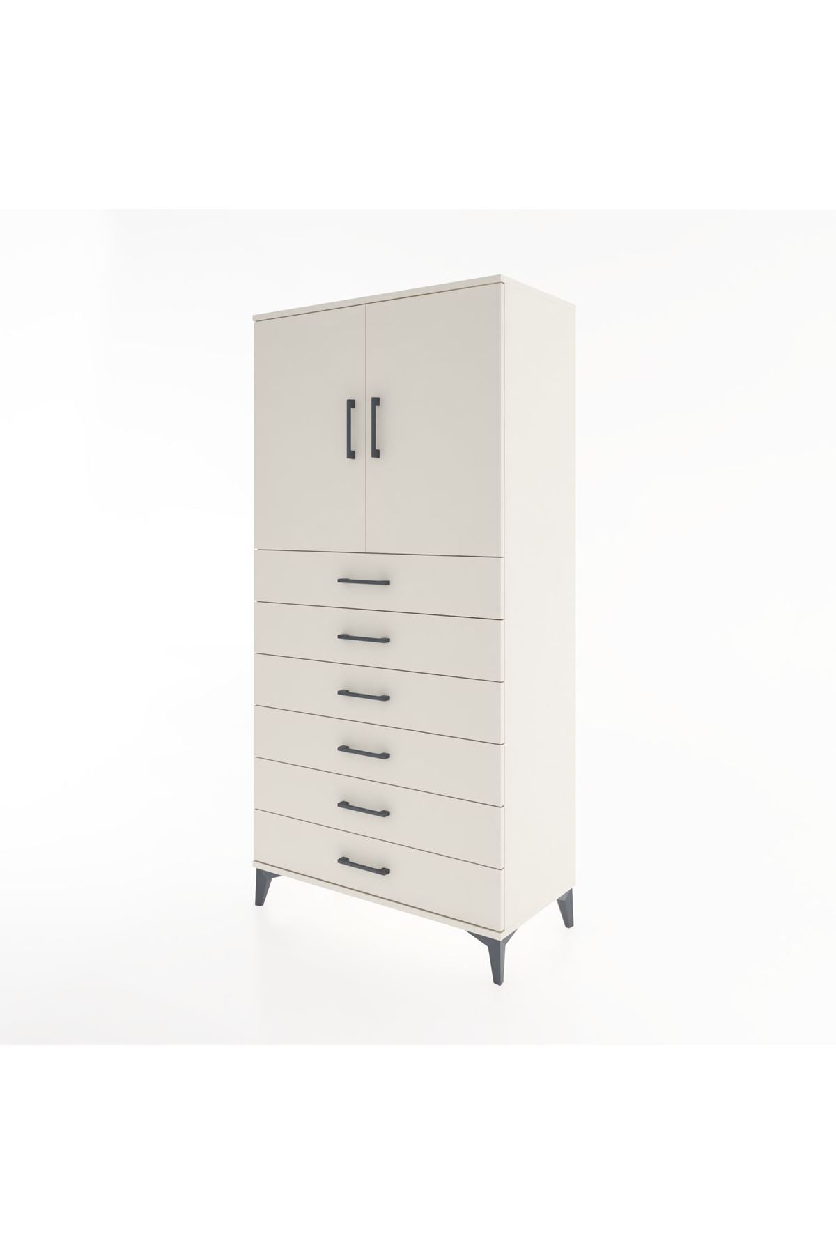 Hyperion Dolap Tek Raflı 6 Çekmeceli 2 Kapaklı 88x44x182 - S57M003V1B