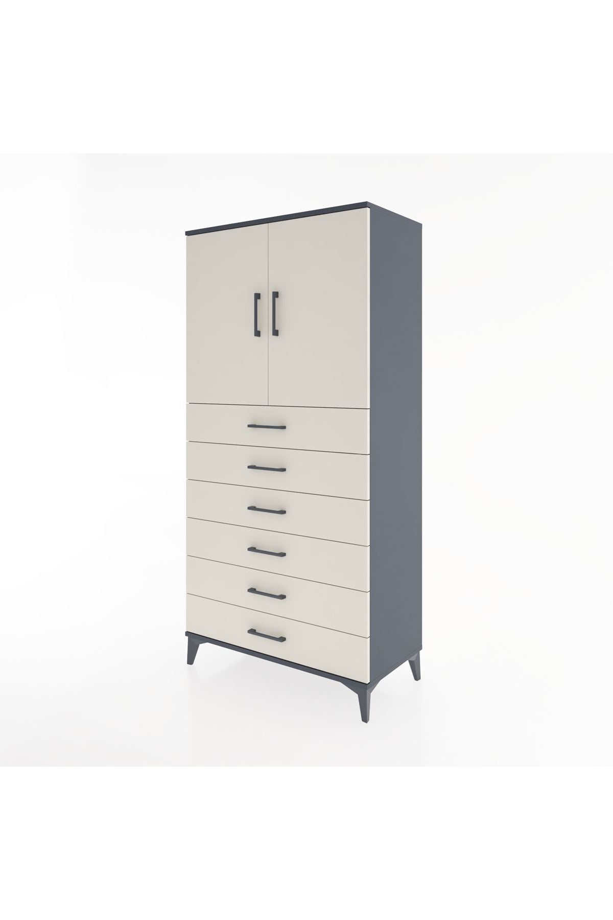 Hyperion Dolap Tek Raflı 6 Çekmeceli 2 Kapaklı 88x44x182 - S57M003V4B