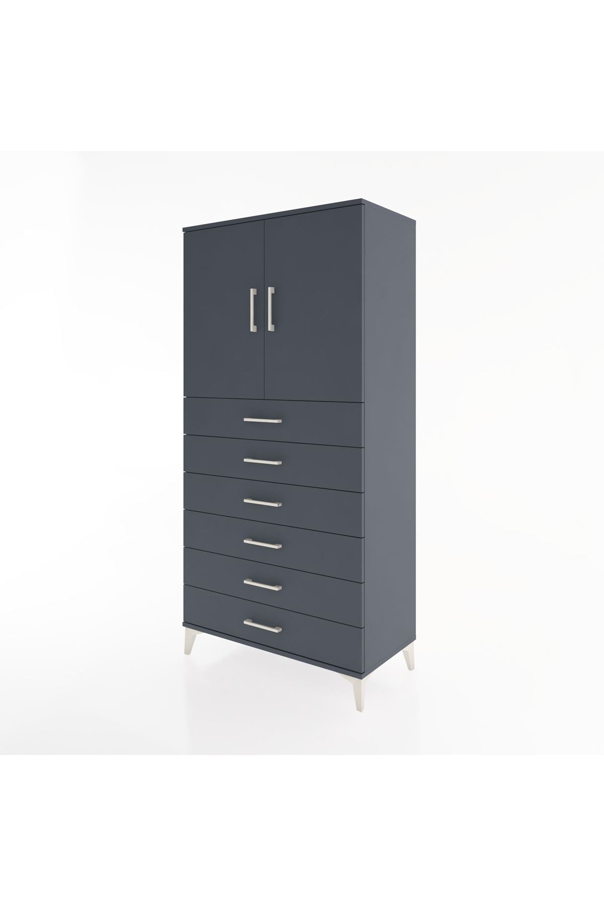 Hyperion Dolap Tek Raflı 6 Çekmeceli 2 Kapaklı 88x44x182 - S57M003V5B