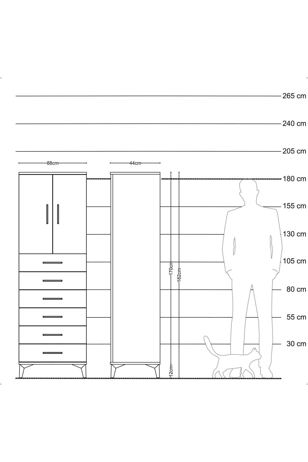 Hyperion Dolap Tek Raflı 6 Çekmeceli 2 Kapaklı 88x44x182 - S57M003V5B