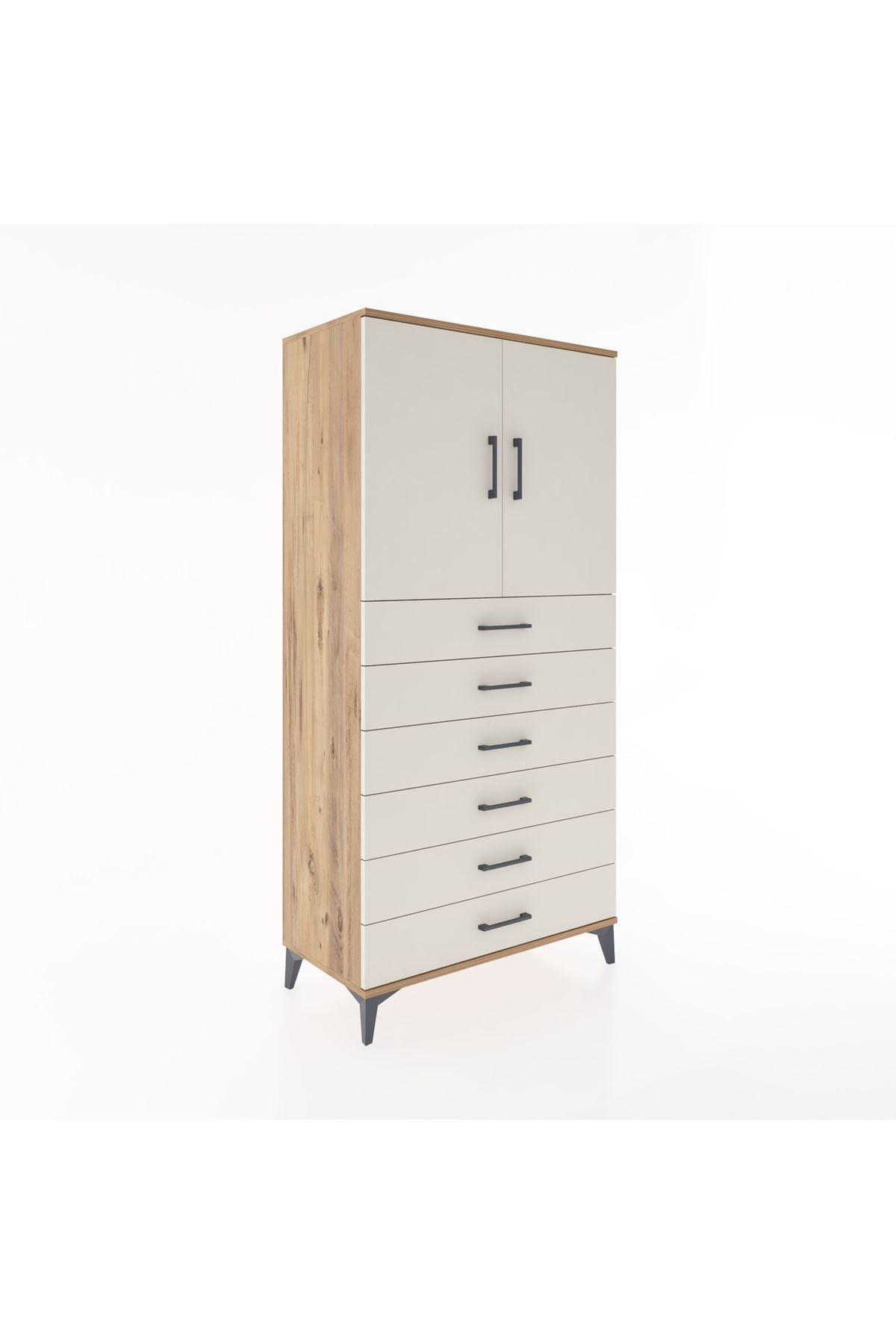Hyperion Dolap Tek Raflı 6 Çekmeceli 2 Kapaklı 88x44x182 - S57M003V7B