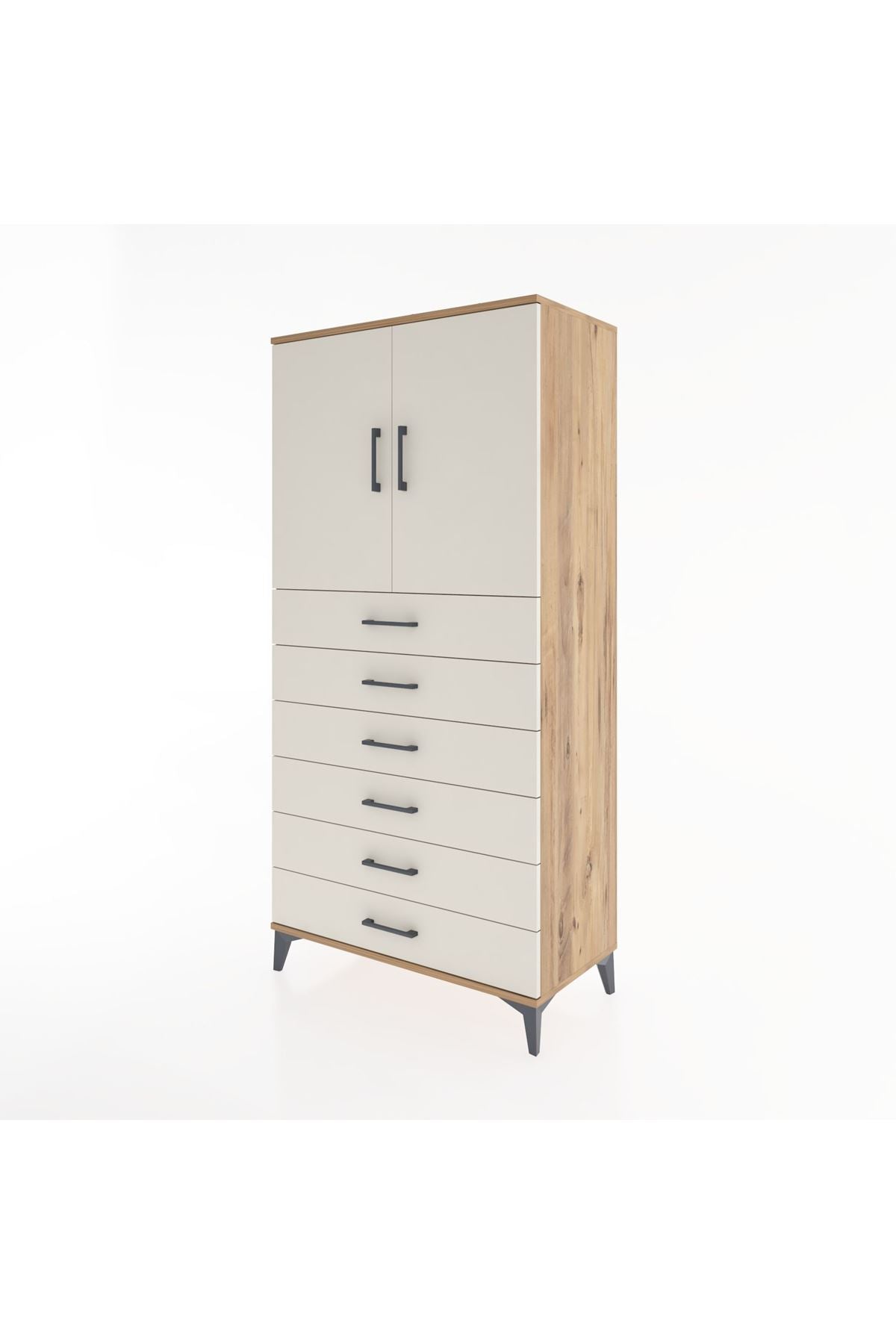 Hyperion Dolap Tek Raflı 6 Çekmeceli 2 Kapaklı 88x44x182 - S57M003V7B